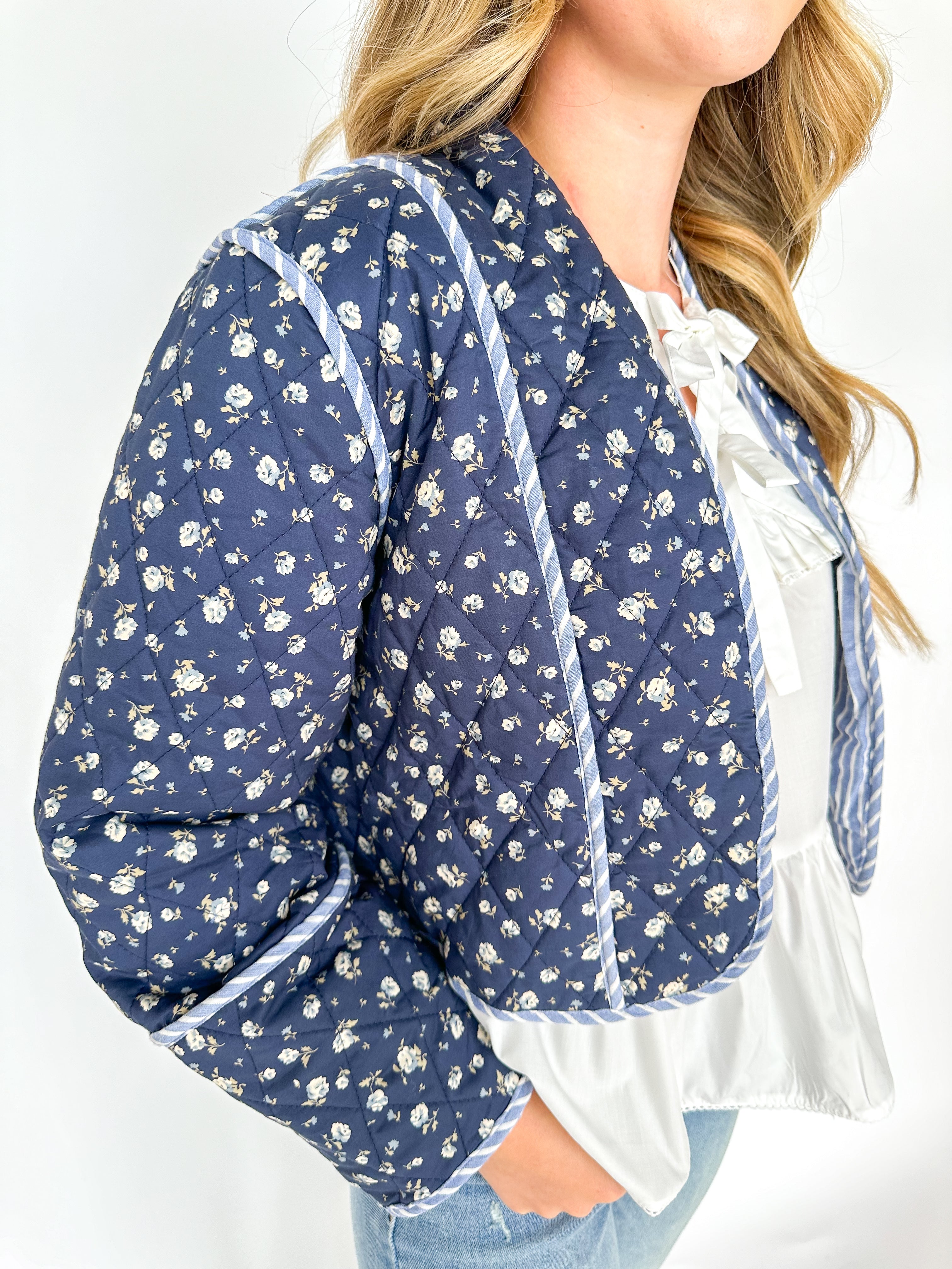 Dark Navy Floral Quilted Jacket