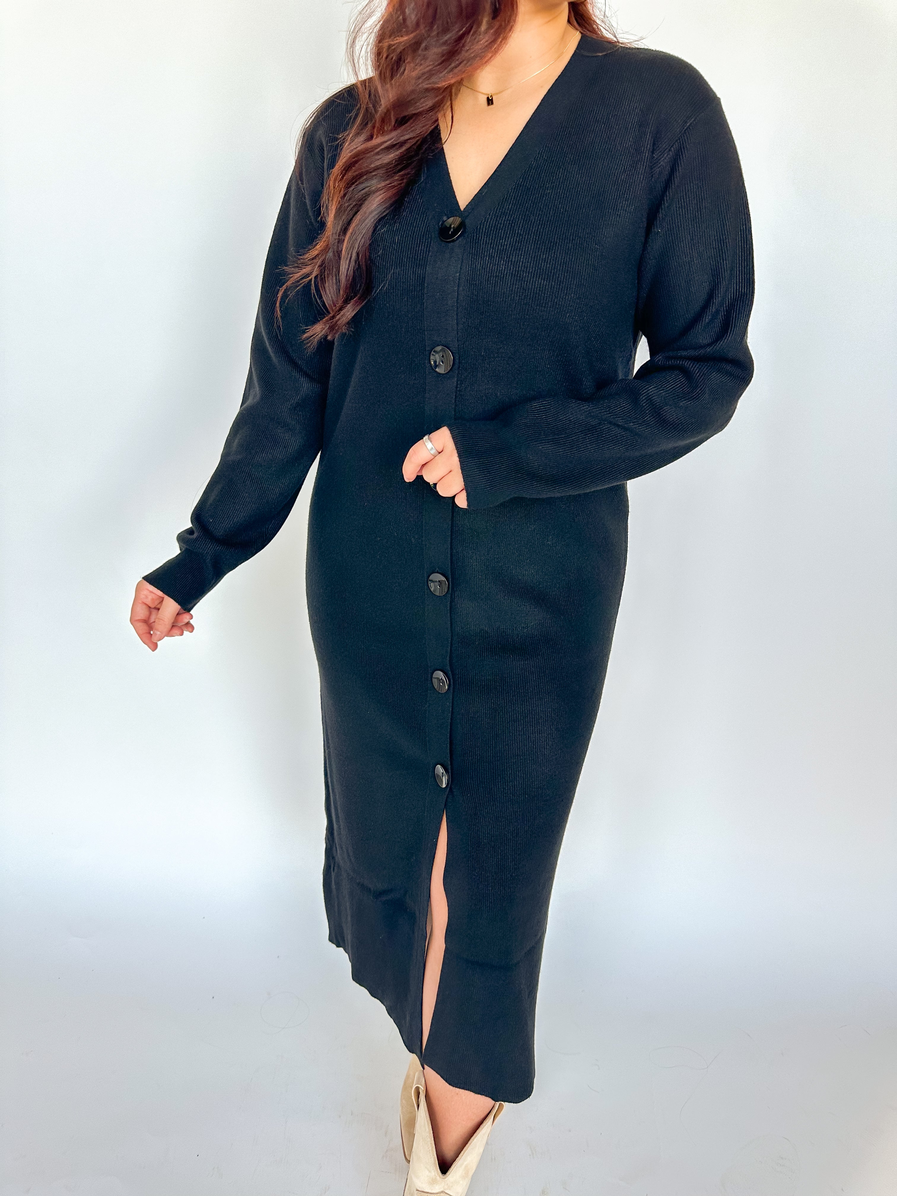 Never Too Late Sweater Dress Black