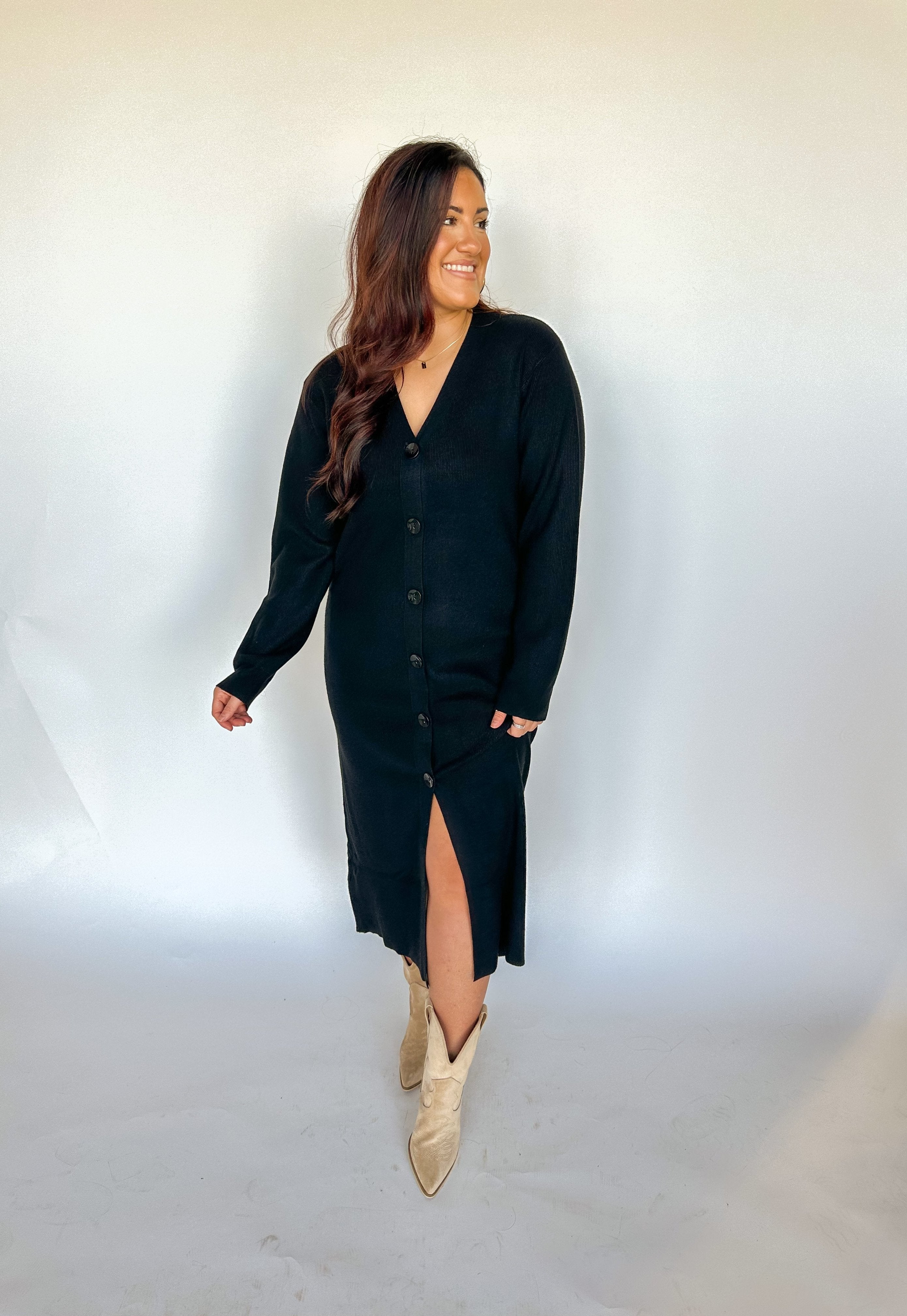 Never Too Late Sweater Dress Black