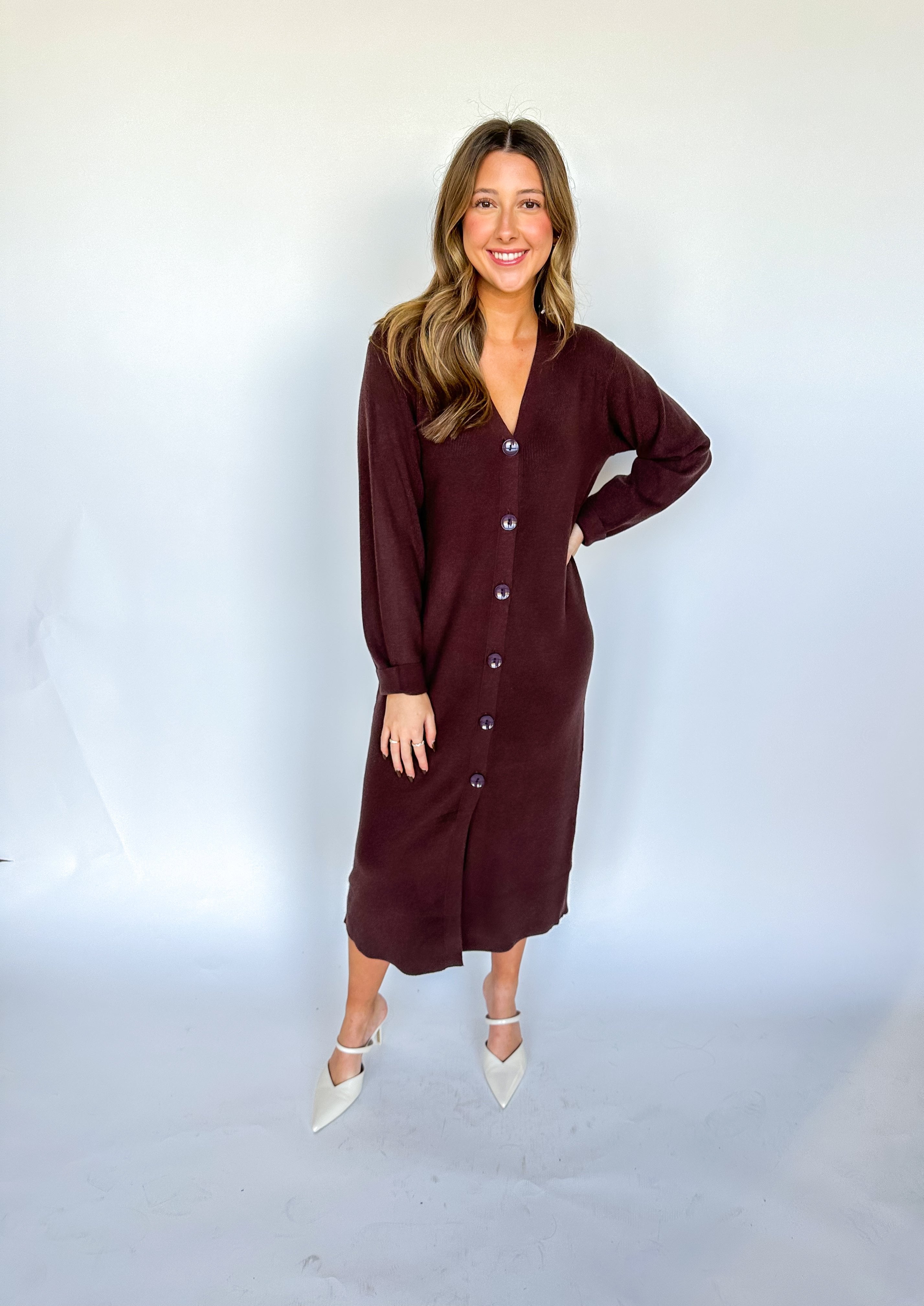 Never Too Late Sweater Dress Brown