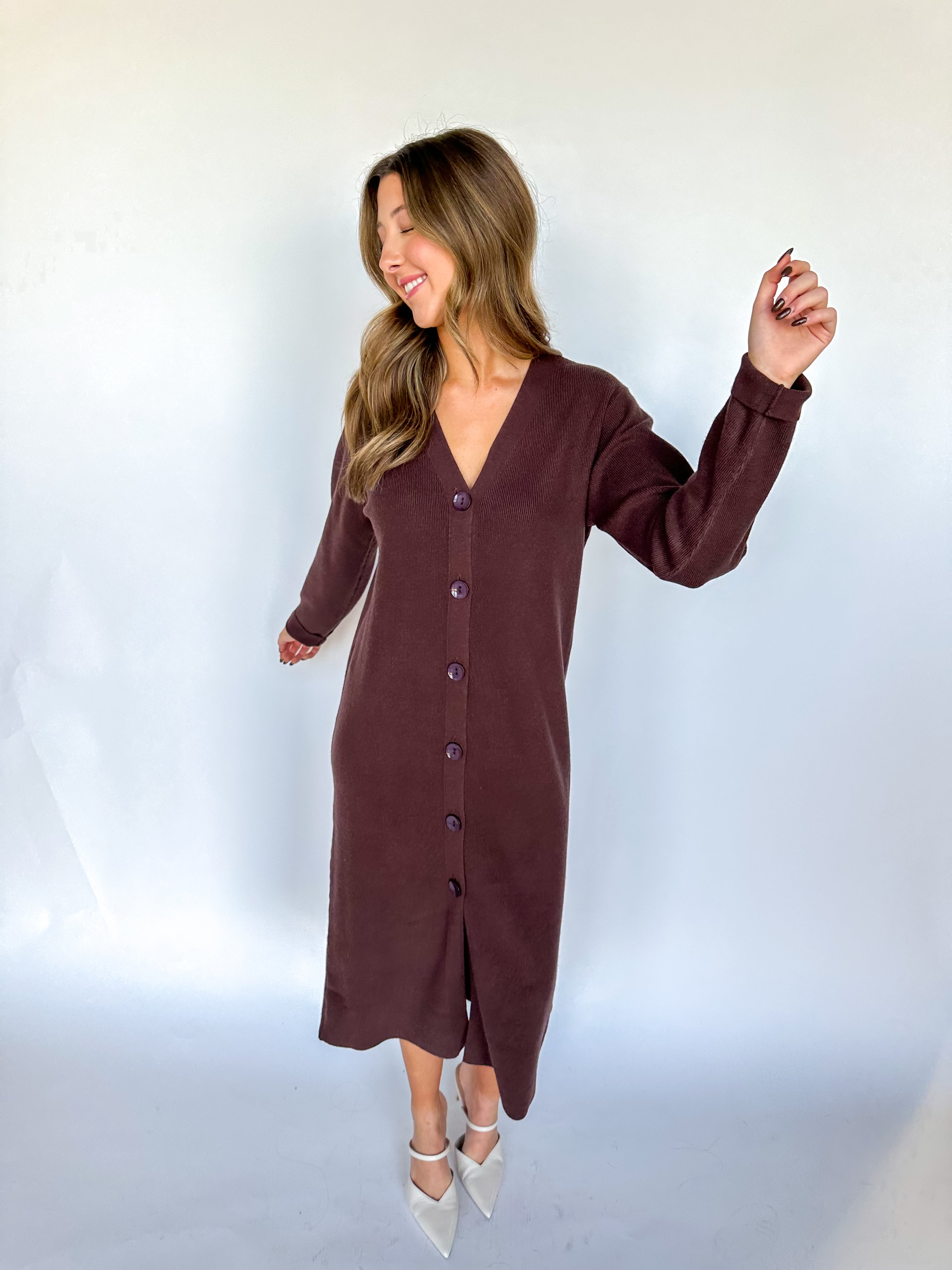 Never Too Late Sweater Dress Brown