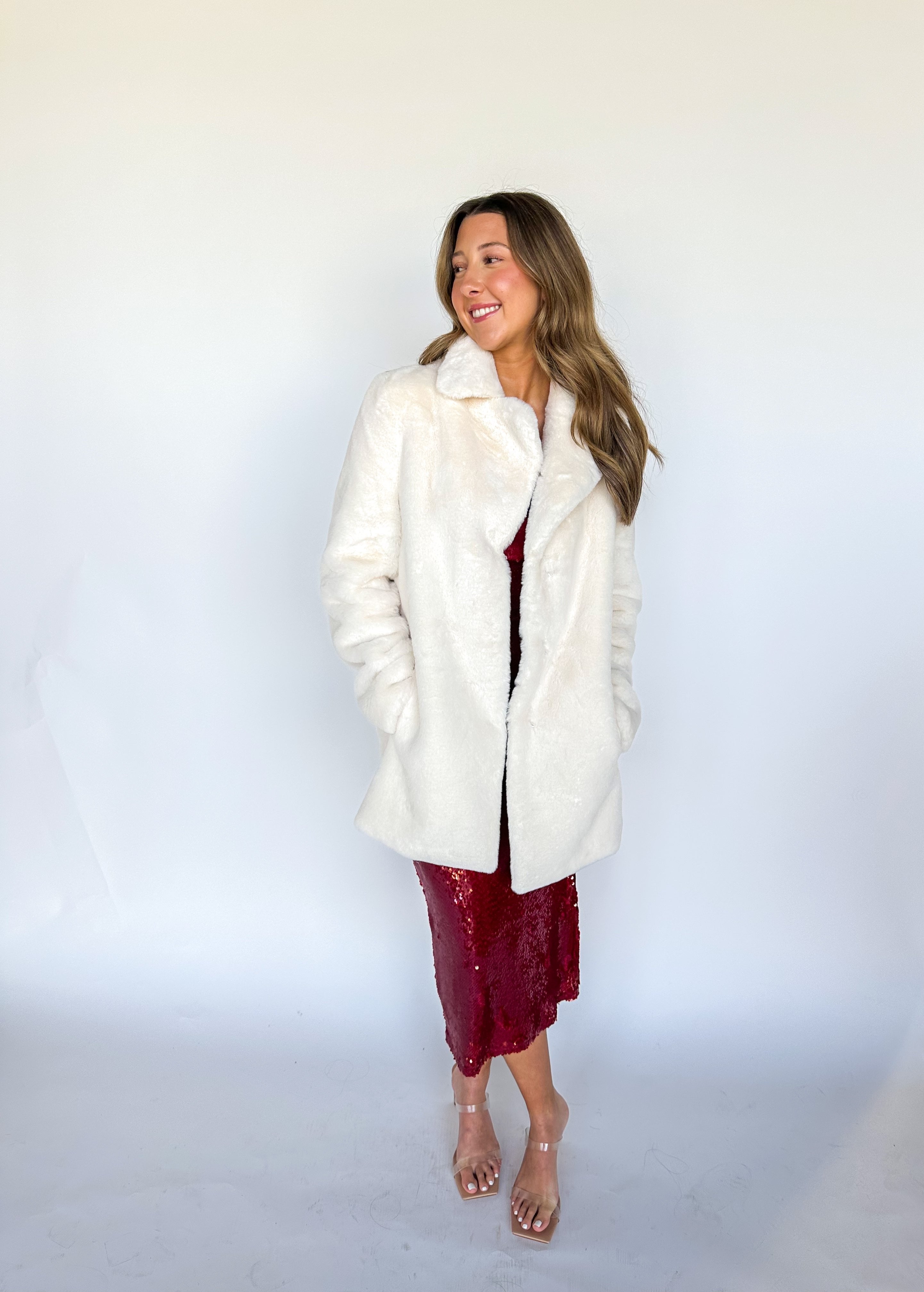 Faux Fur Long Coat Ivory