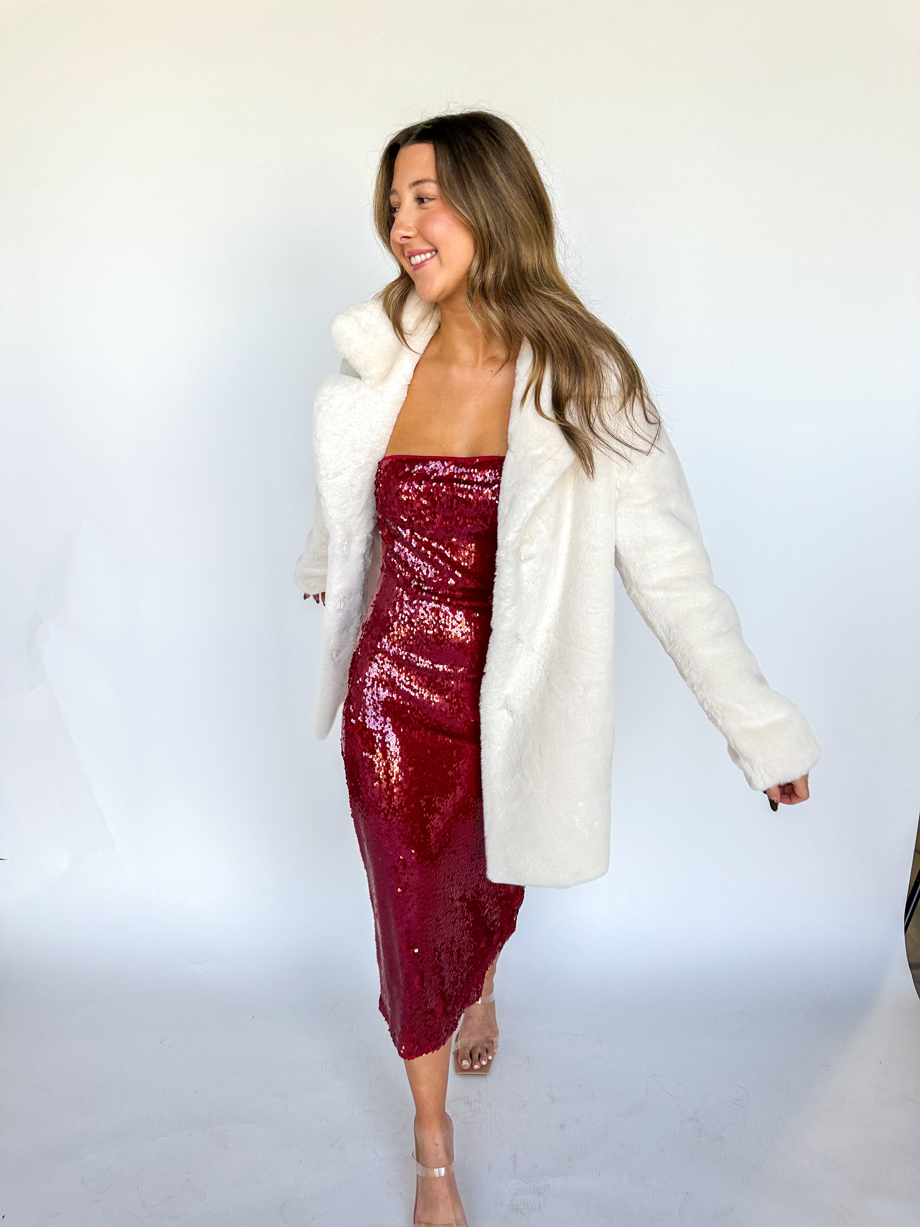 Faux Fur Long Coat Ivory