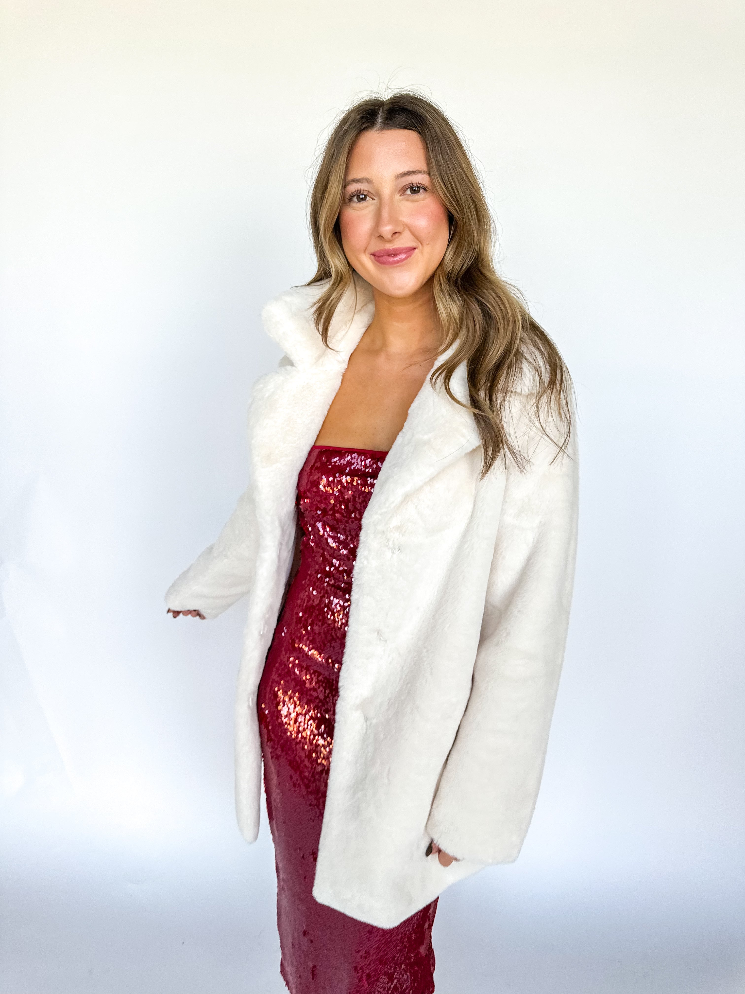 Faux Fur Long Coat Ivory