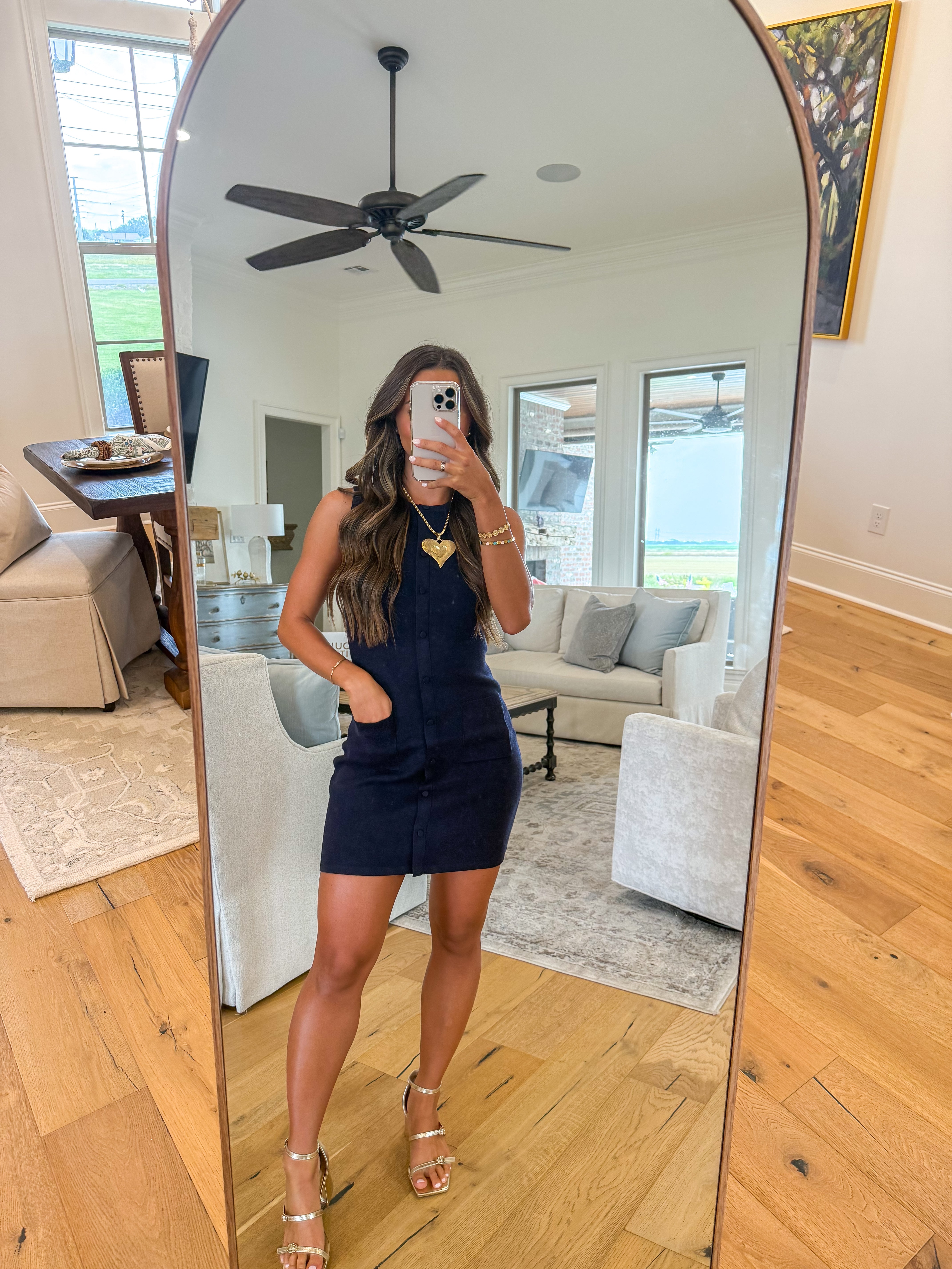 Ruthie Knit Sleeveless Button Down Navy Dress