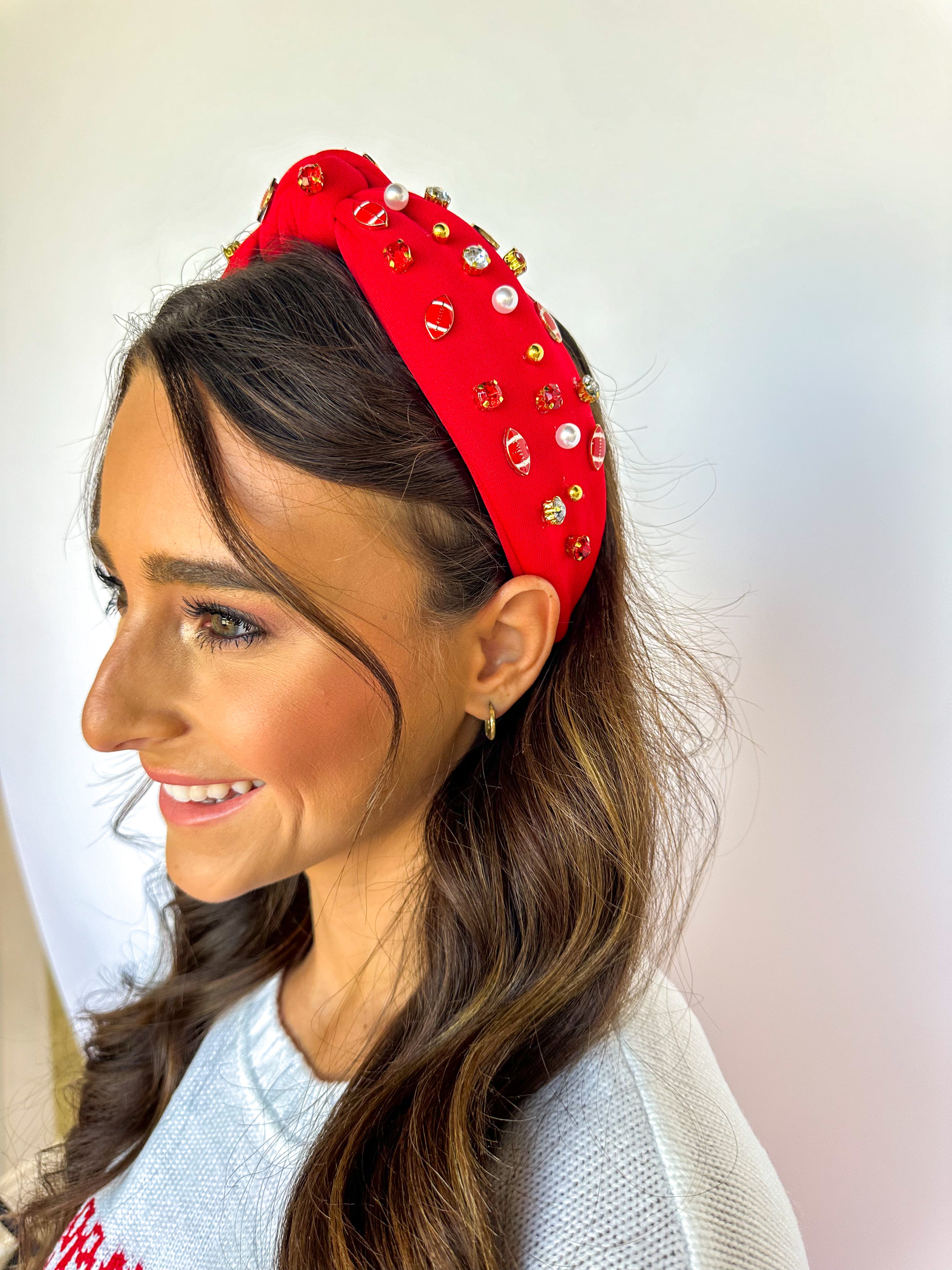 Football Rhinestone Headband Red