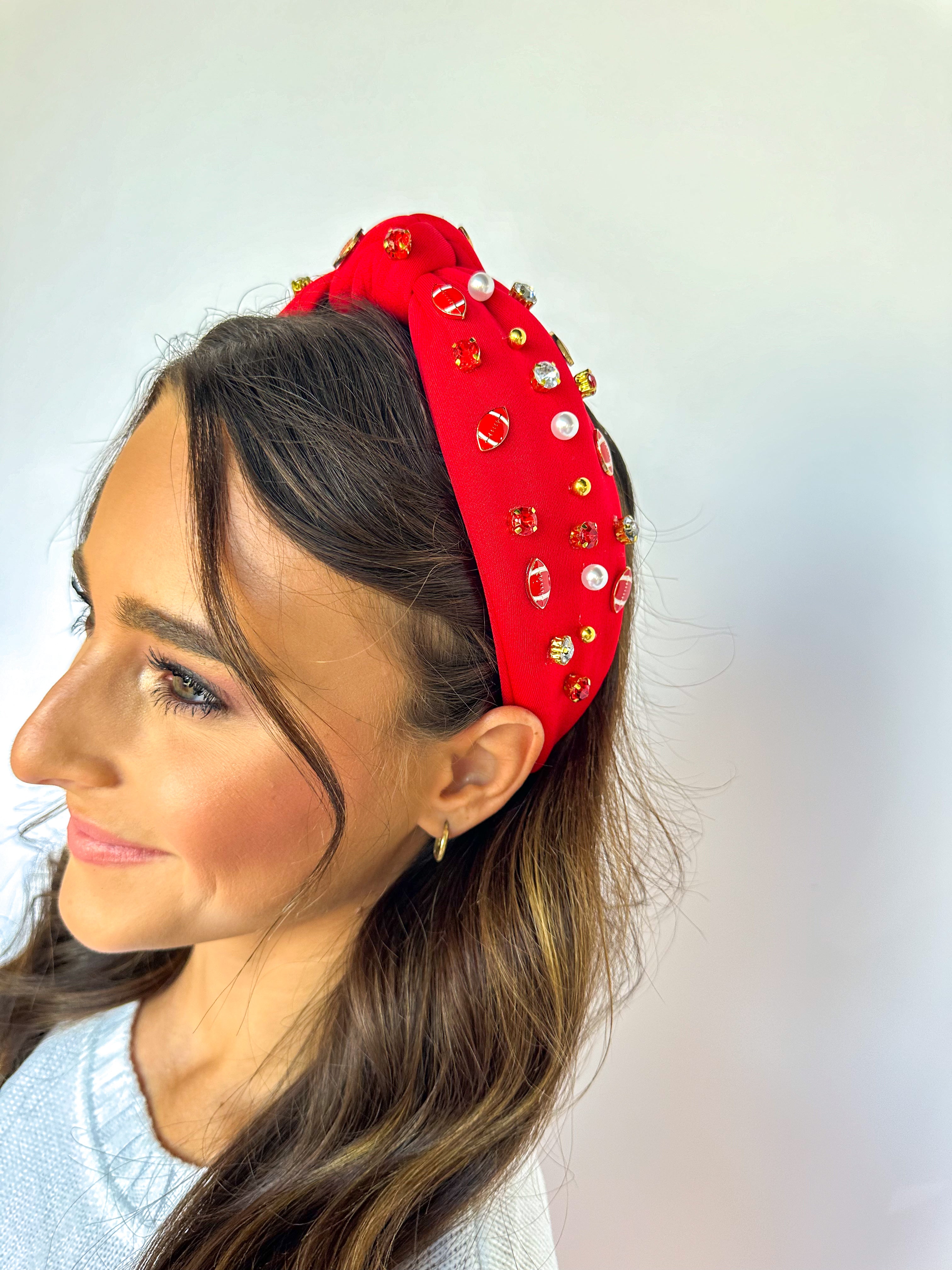 Football Rhinestone Headband Red