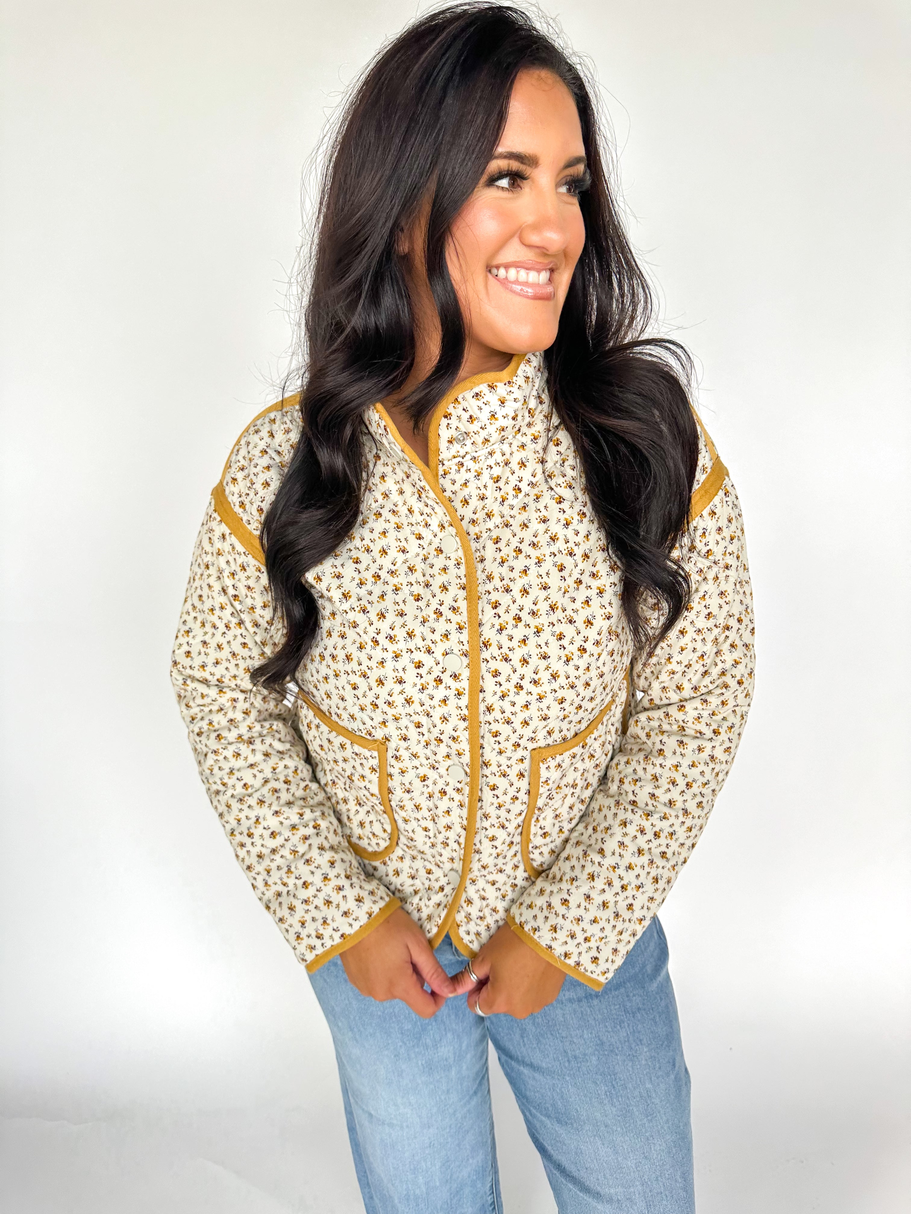 Yellow Floral Quilted Jacket