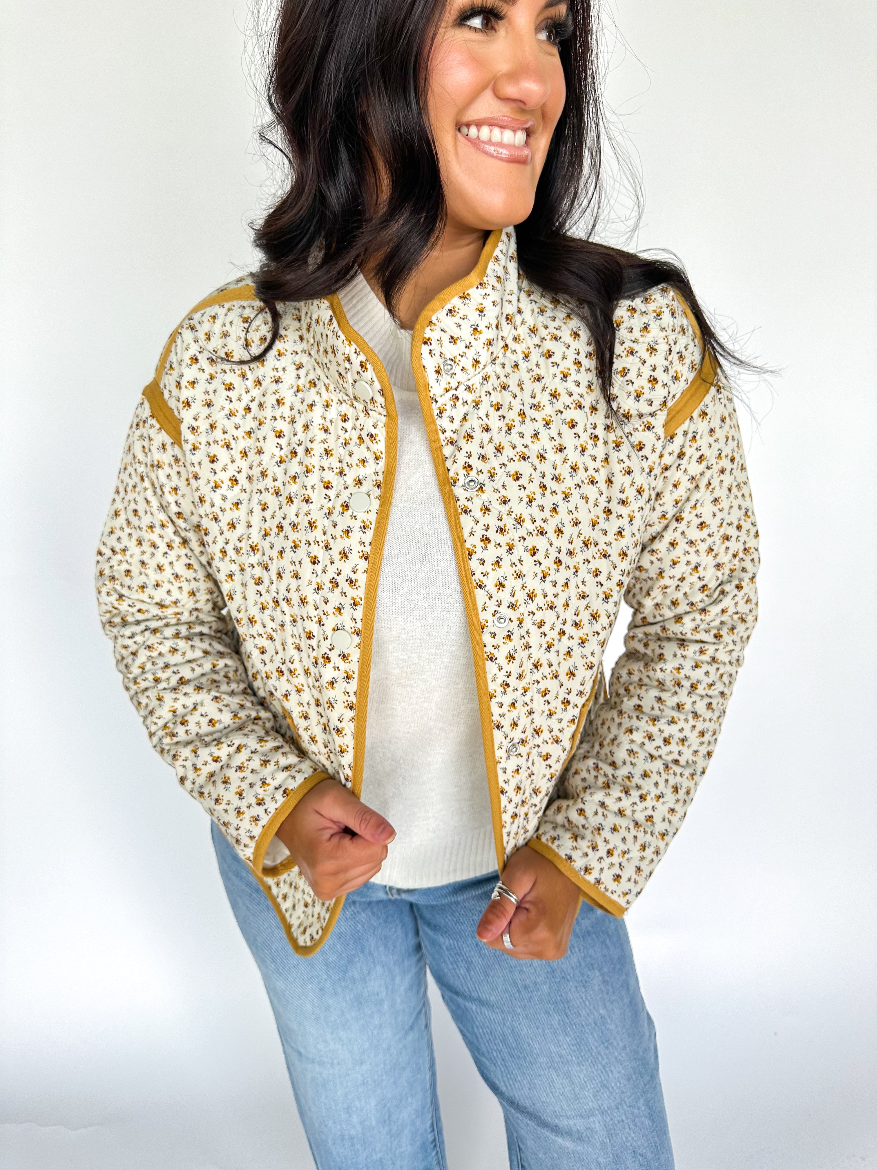 Yellow Floral Quilted Jacket