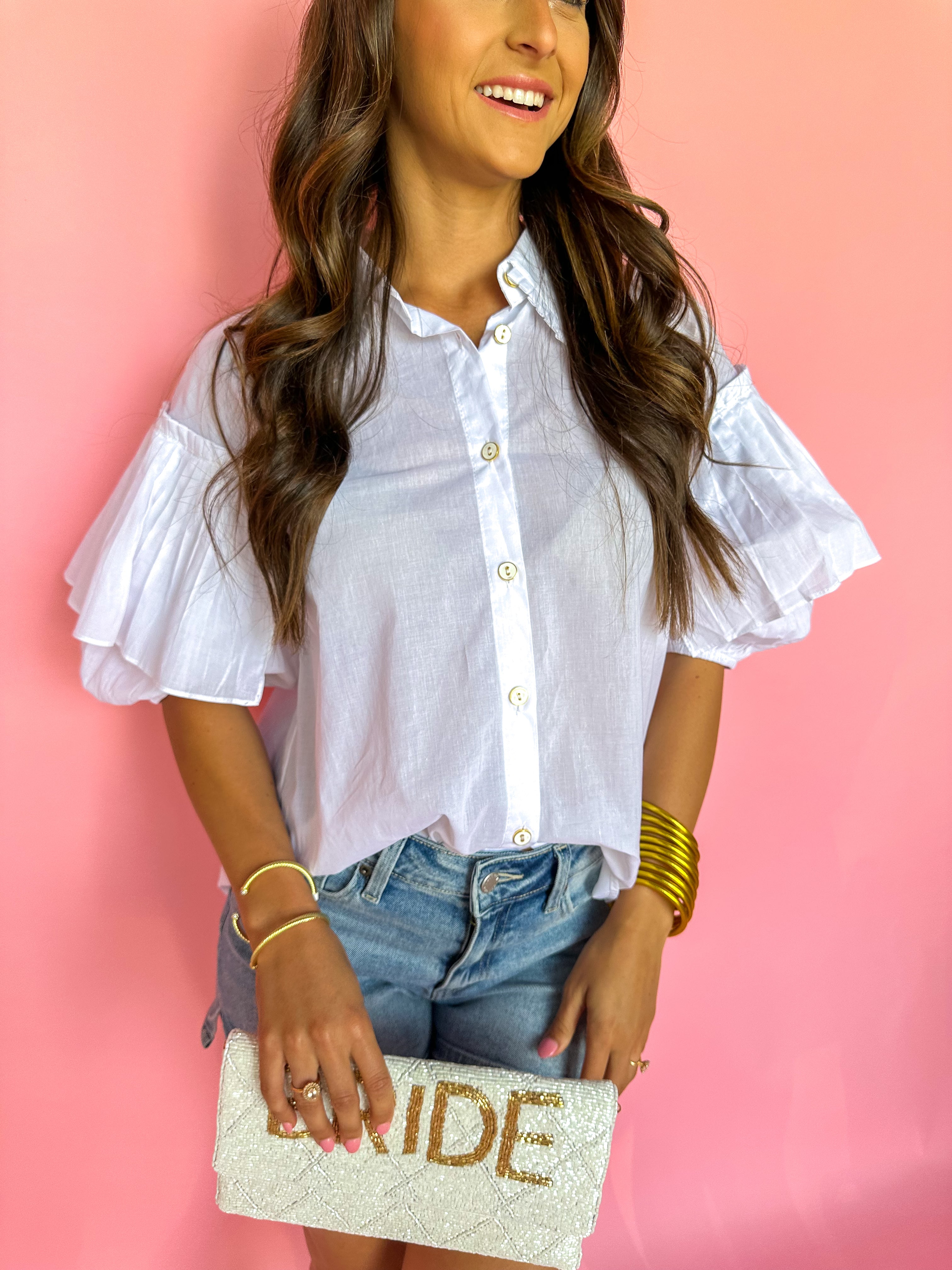 White Solid Ruffle Novelty Top