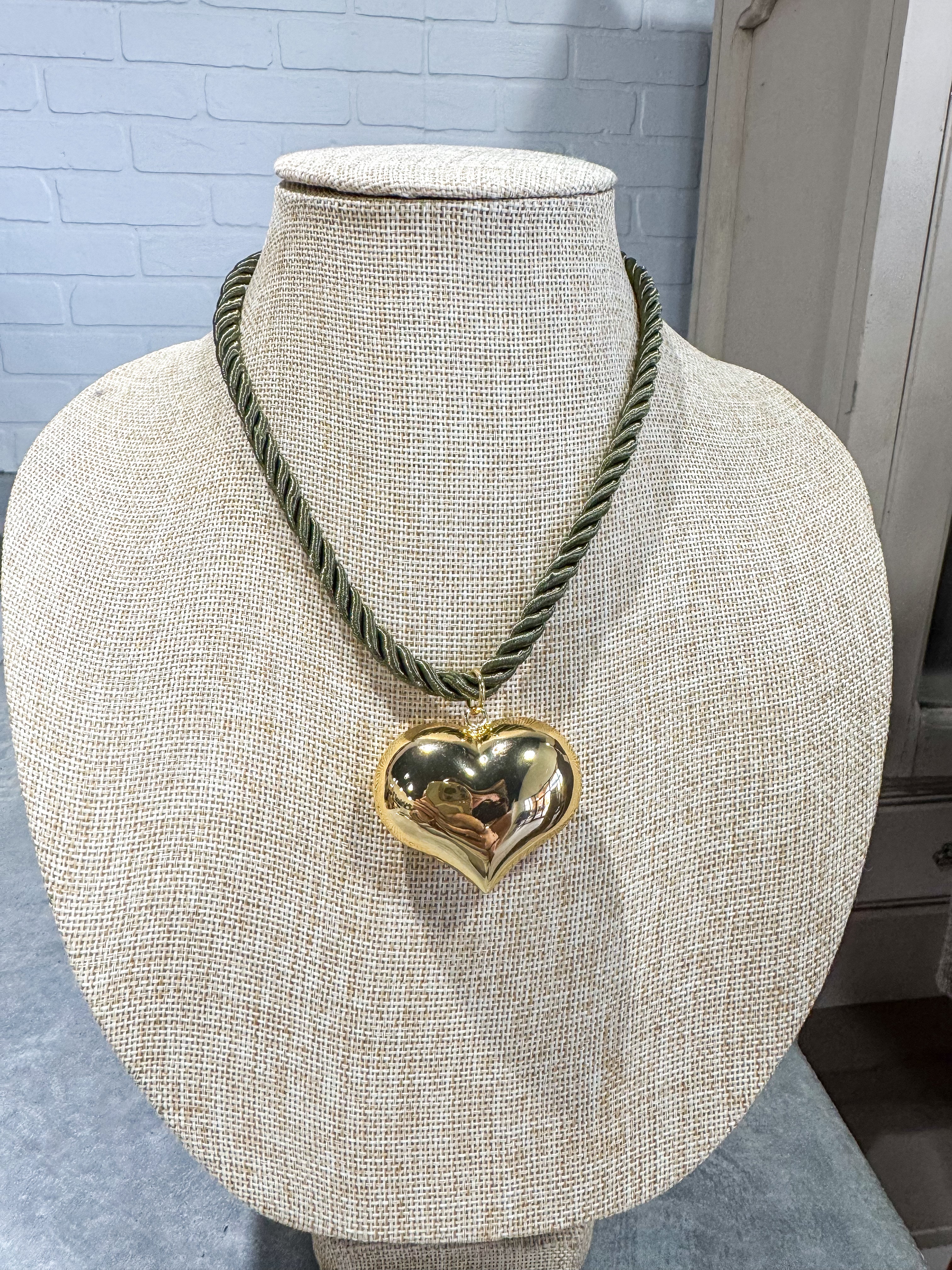 Gold Heart Olive Rope Necklace