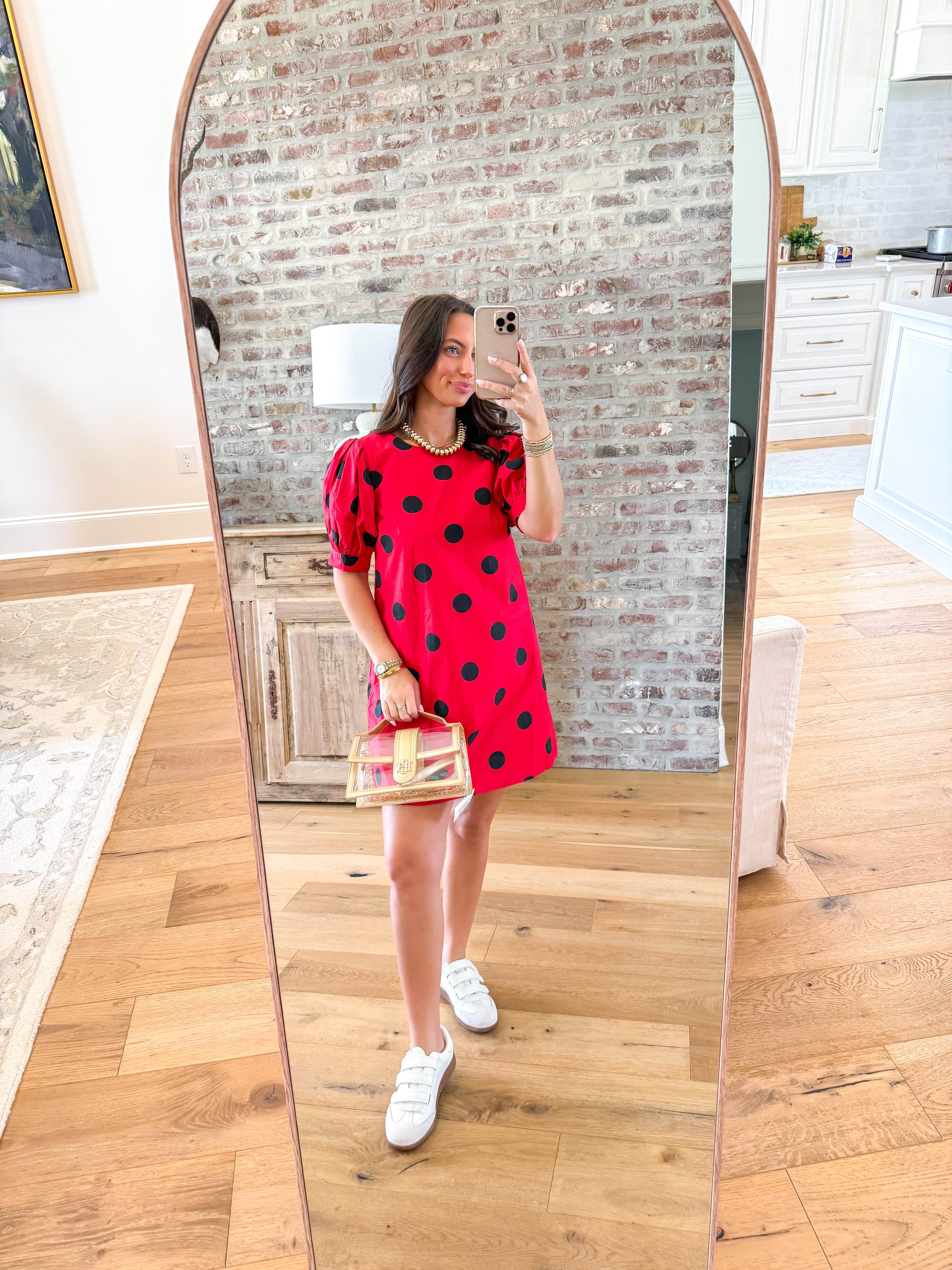 Red/Black Puff Short Sleeve Polka Dot Printed Mini