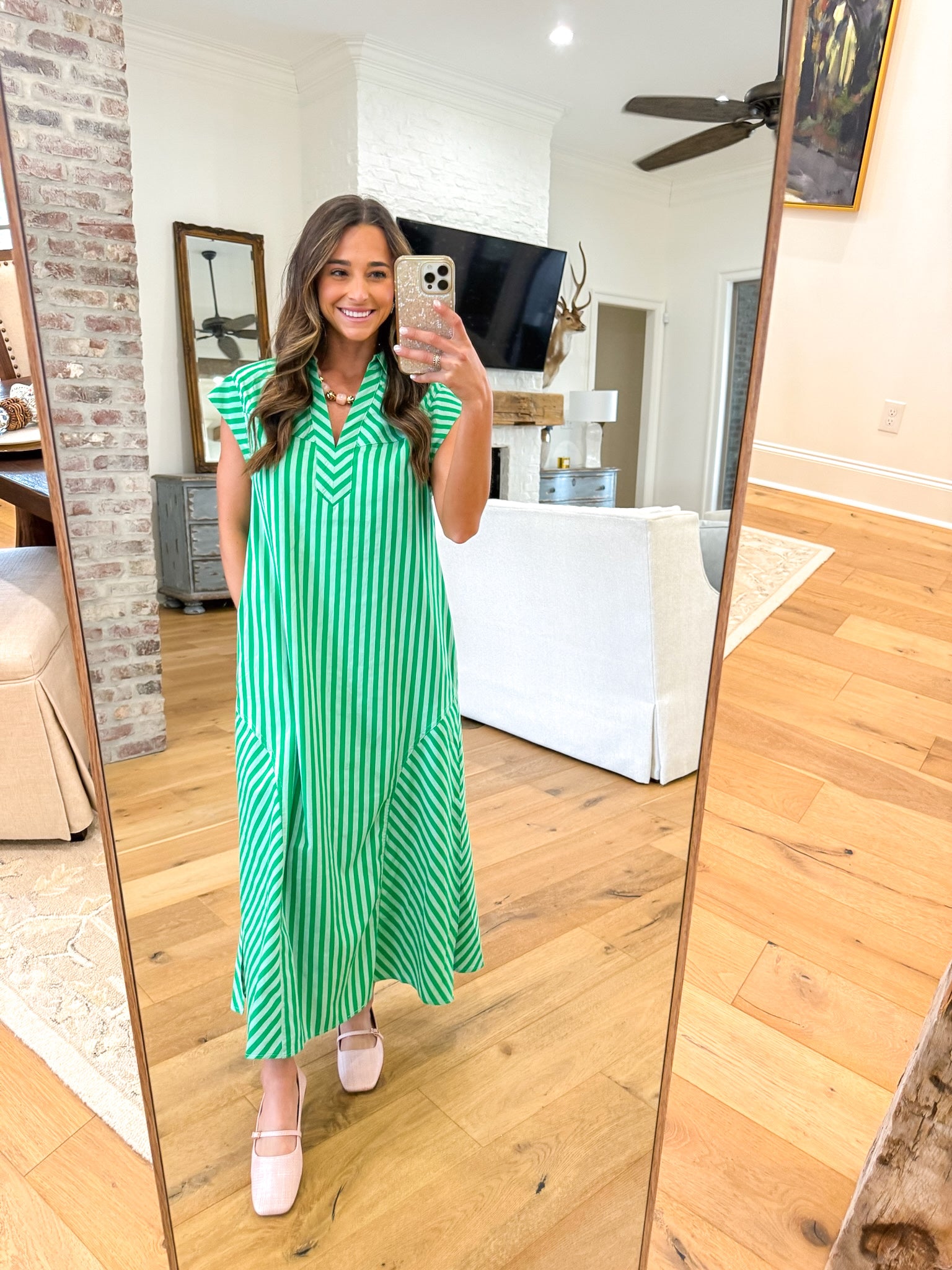 Sutton Green Striped Midi