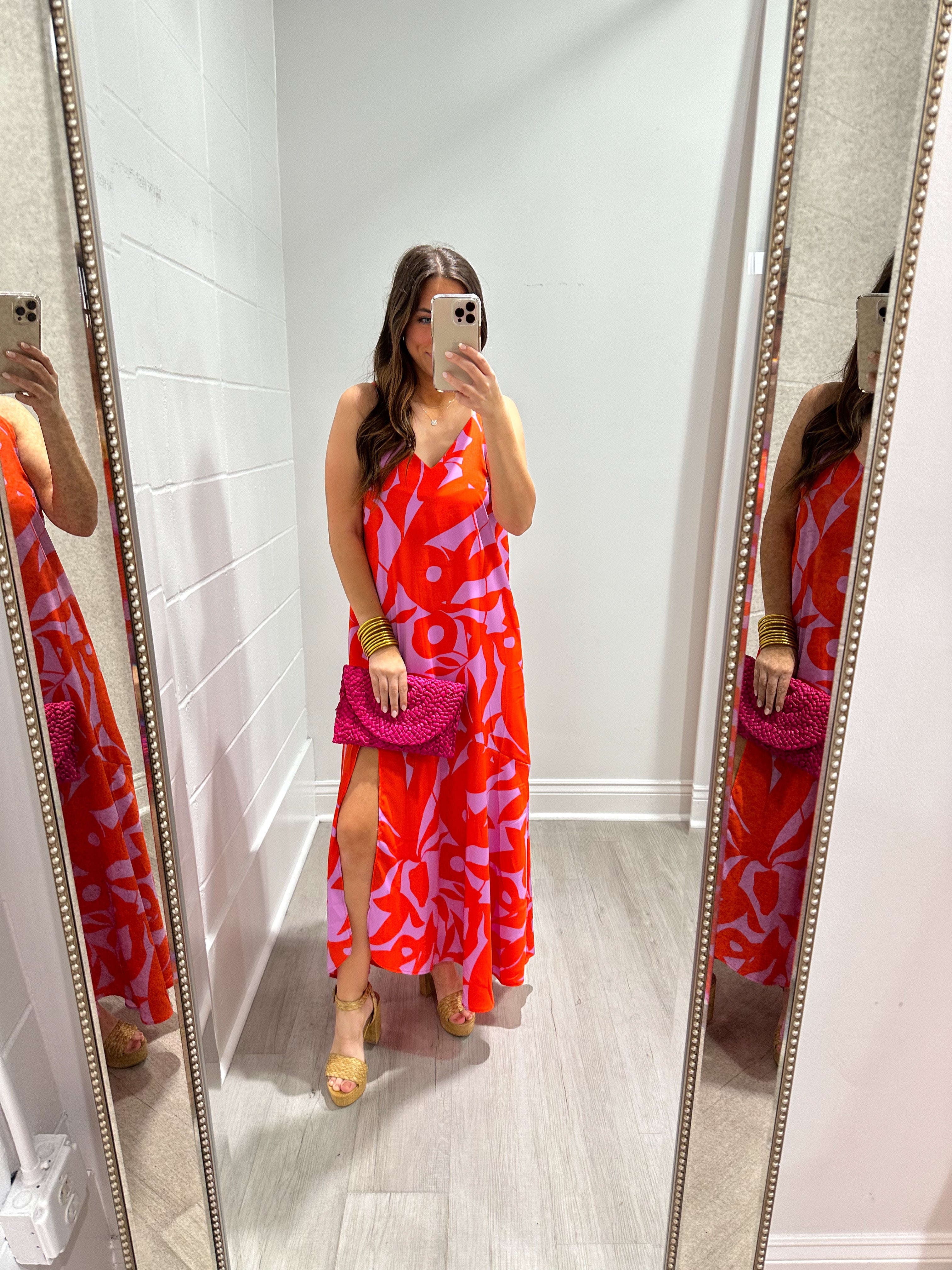 Bold Tropics Cami Maxi Red