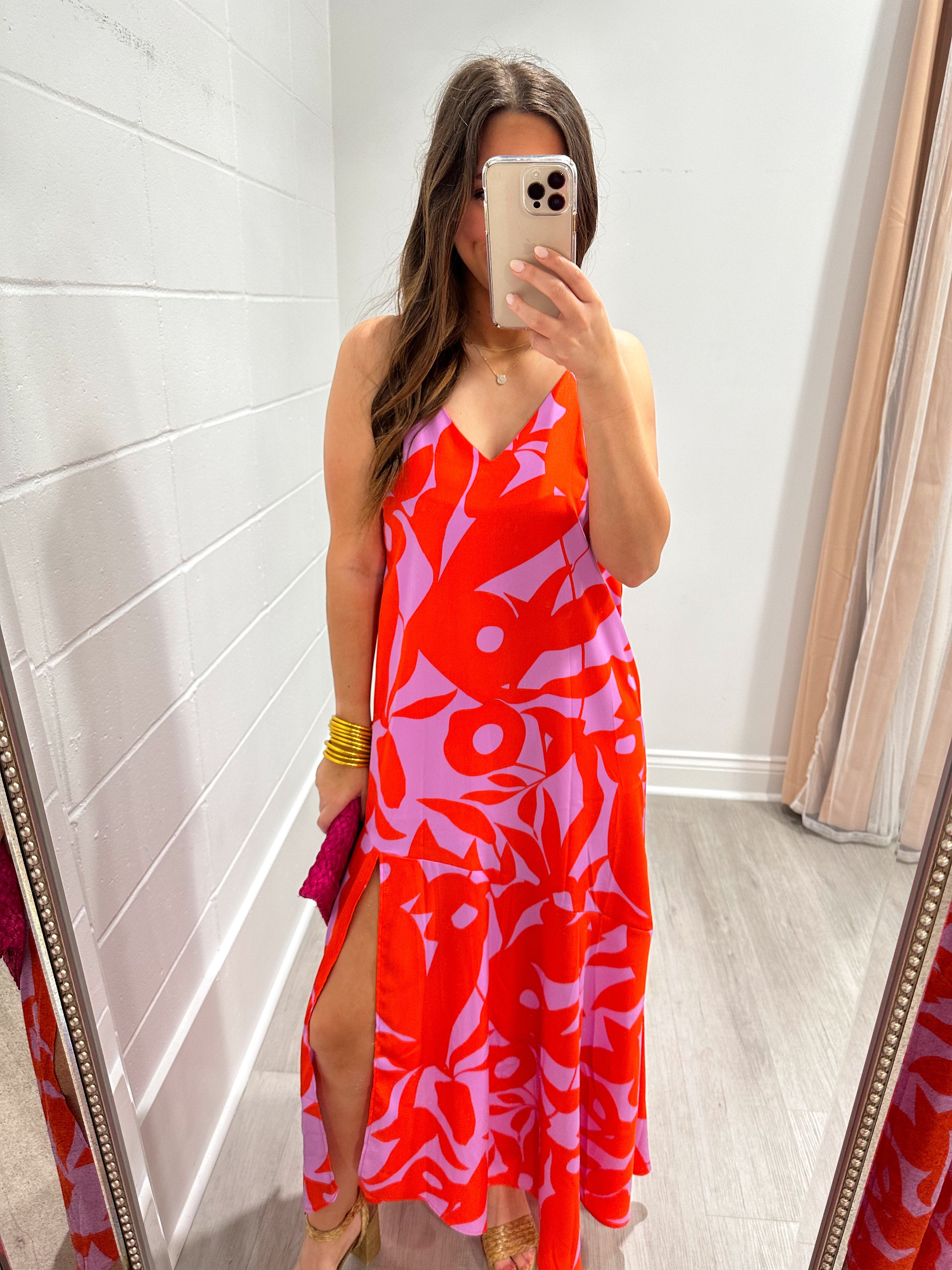 Bold Tropics Cami Maxi Red