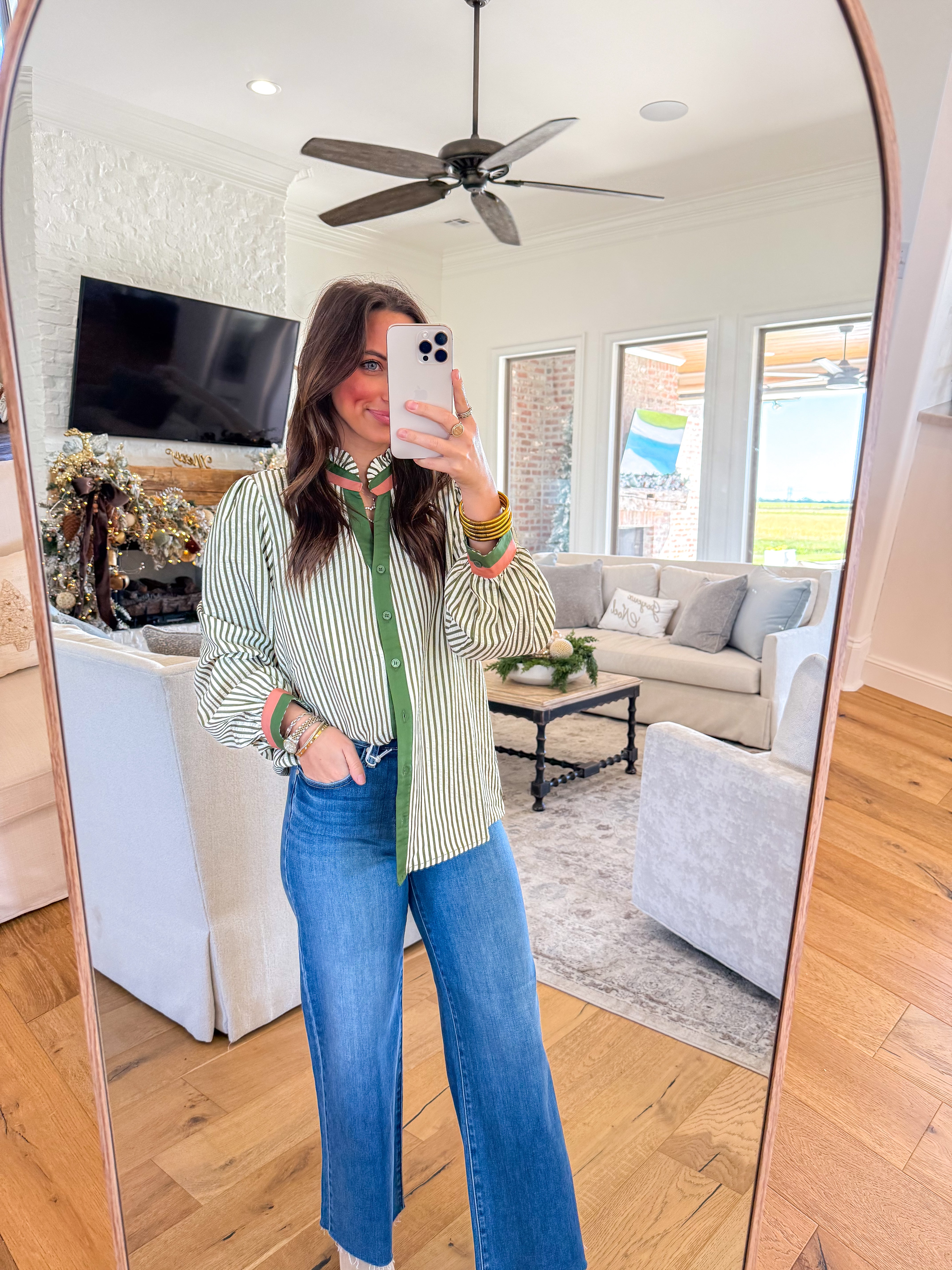 Amber Olive Striped Blouse