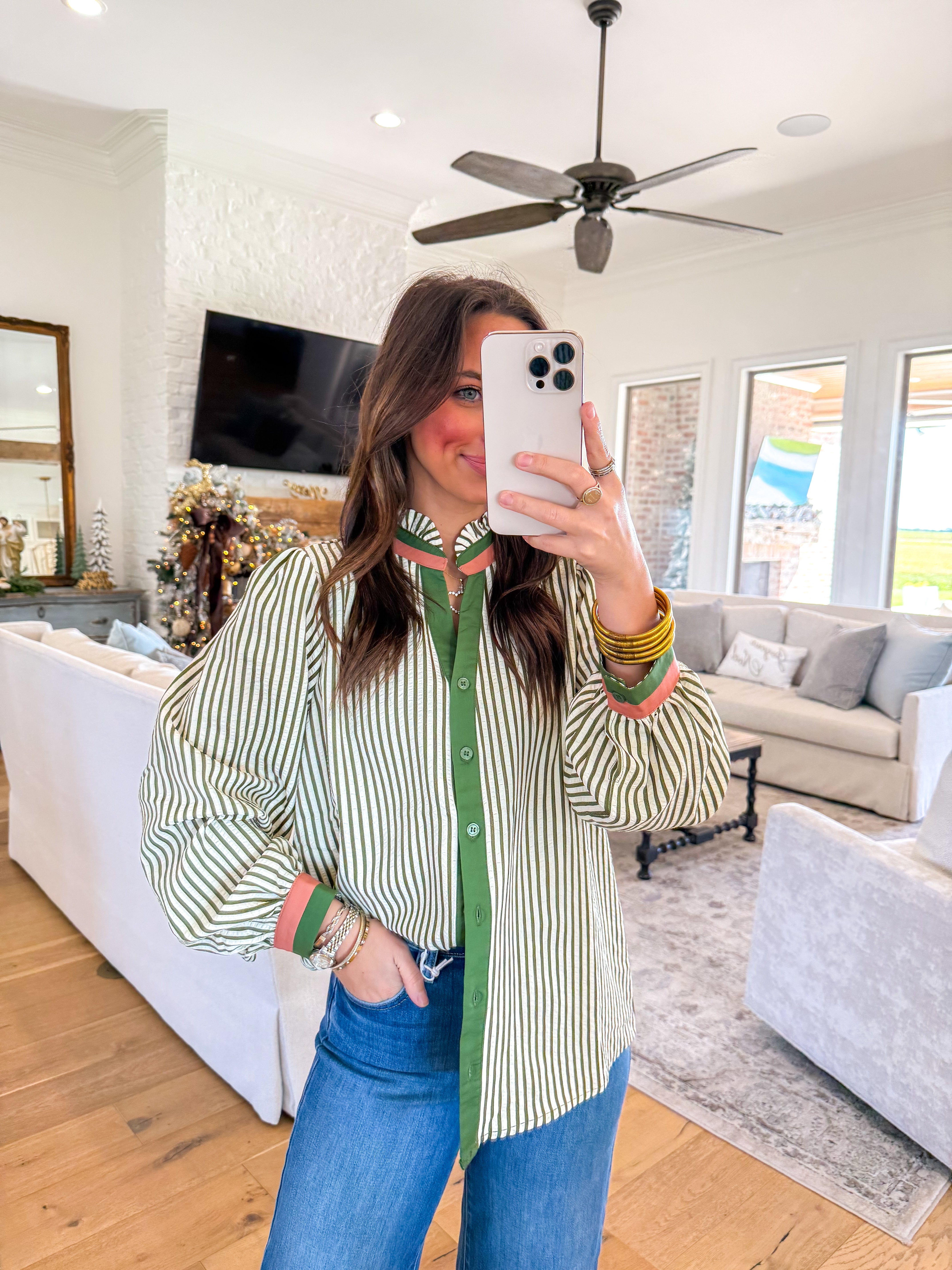 Amber Olive Striped Blouse