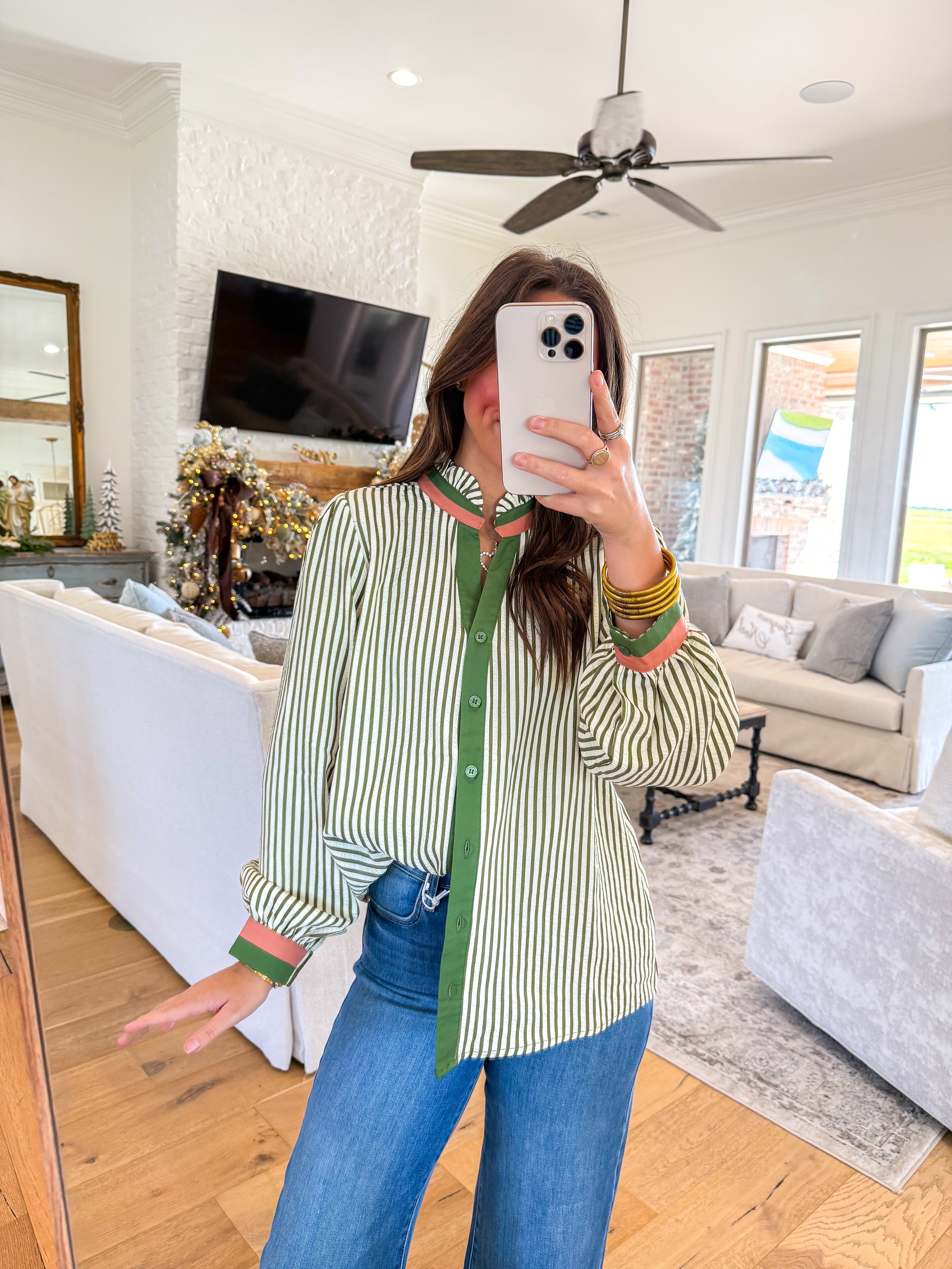 Amber Olive Striped Blouse