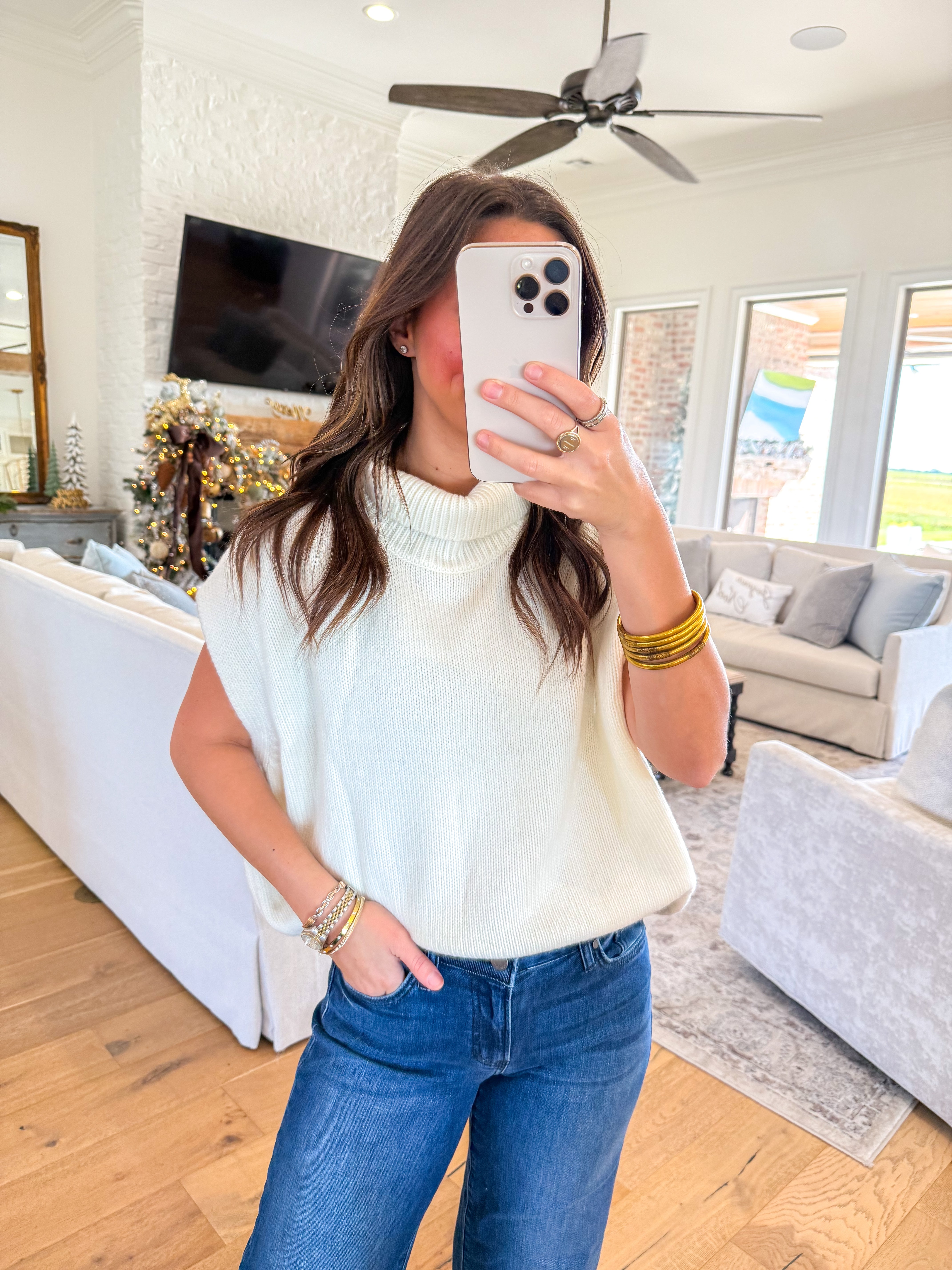 Lennon Cream Turtleneck Sweater Vest