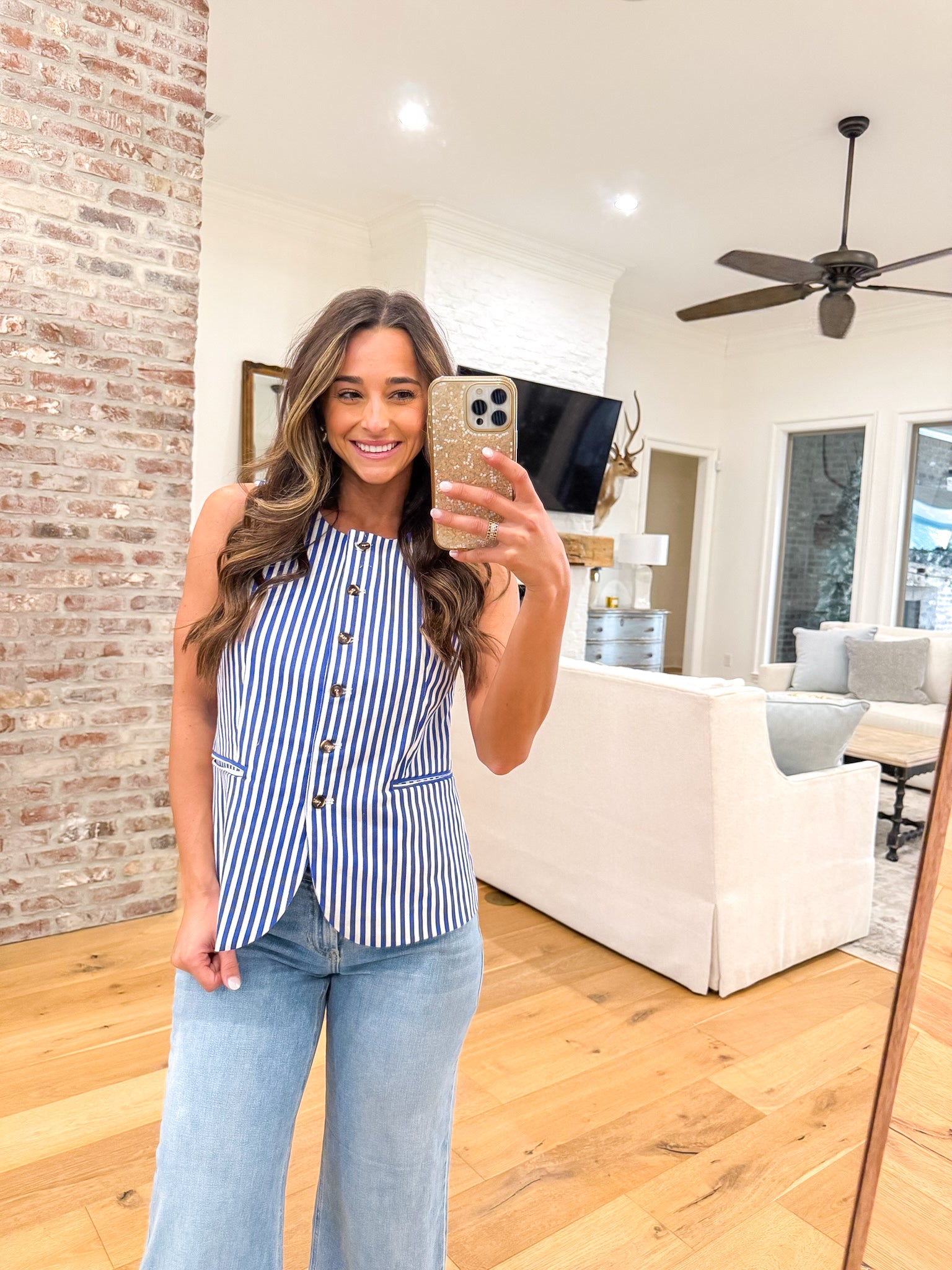 Blue Denim Striped Tank