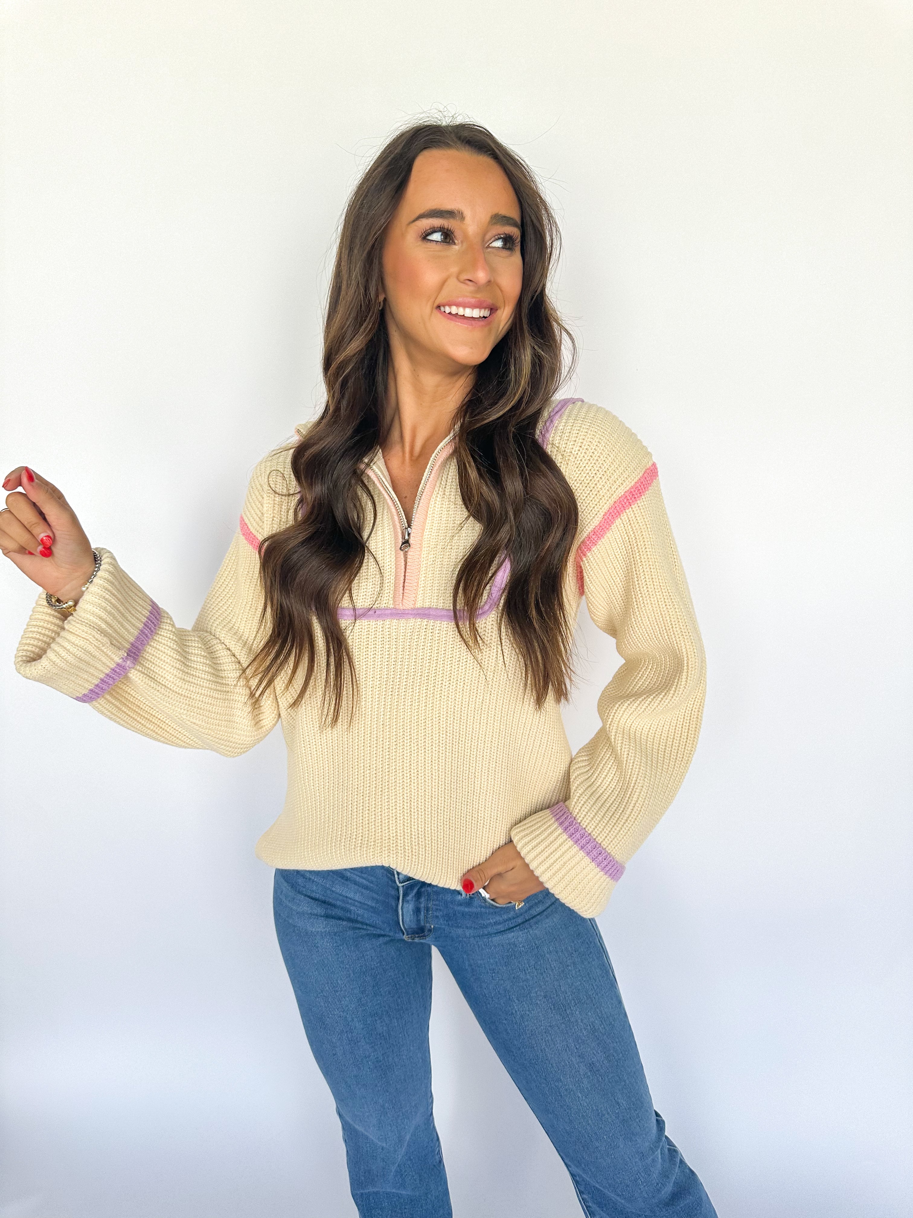 Lavender Contrast Piping Sweater