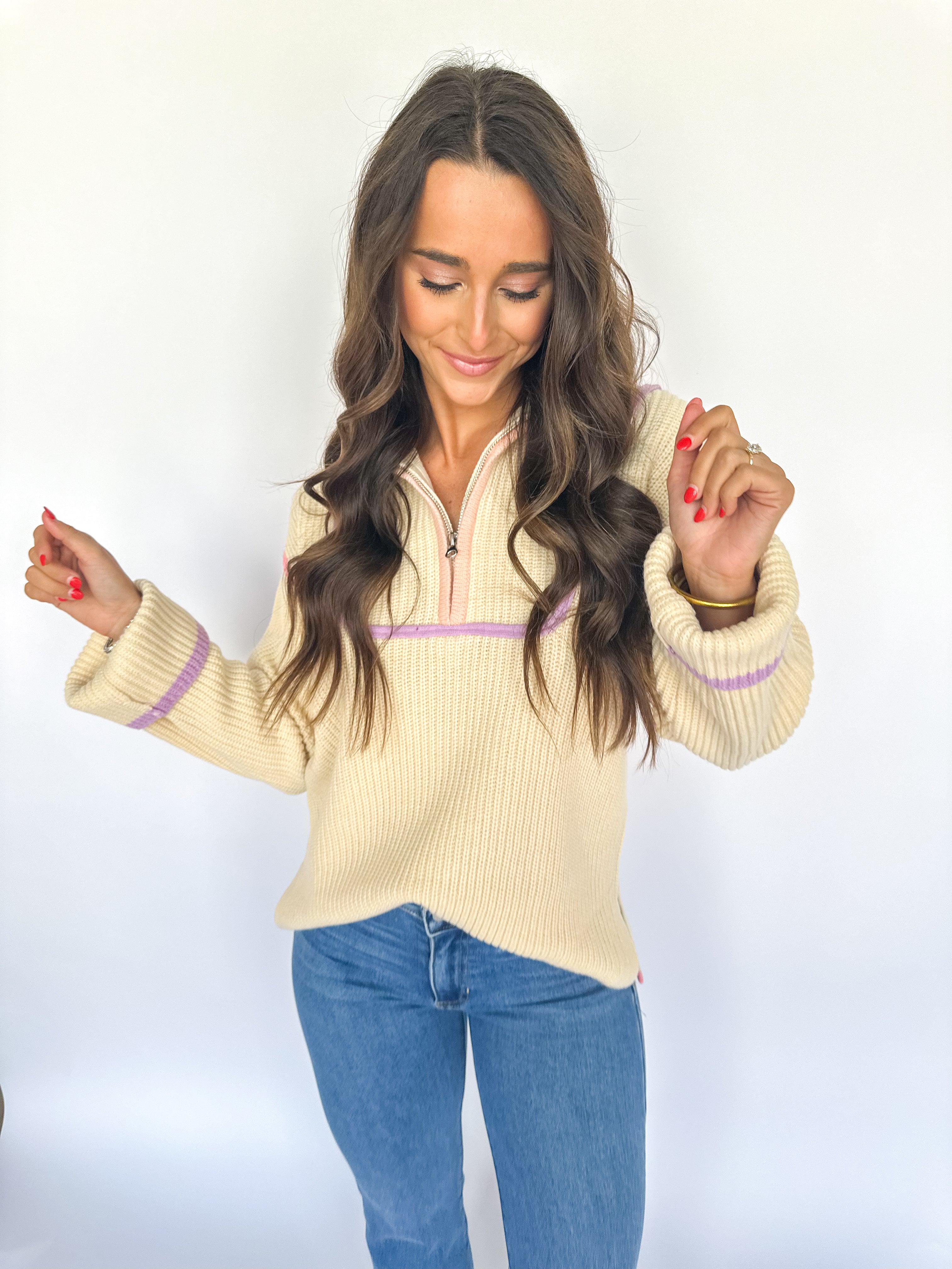 Lavender Contrast Piping Sweater