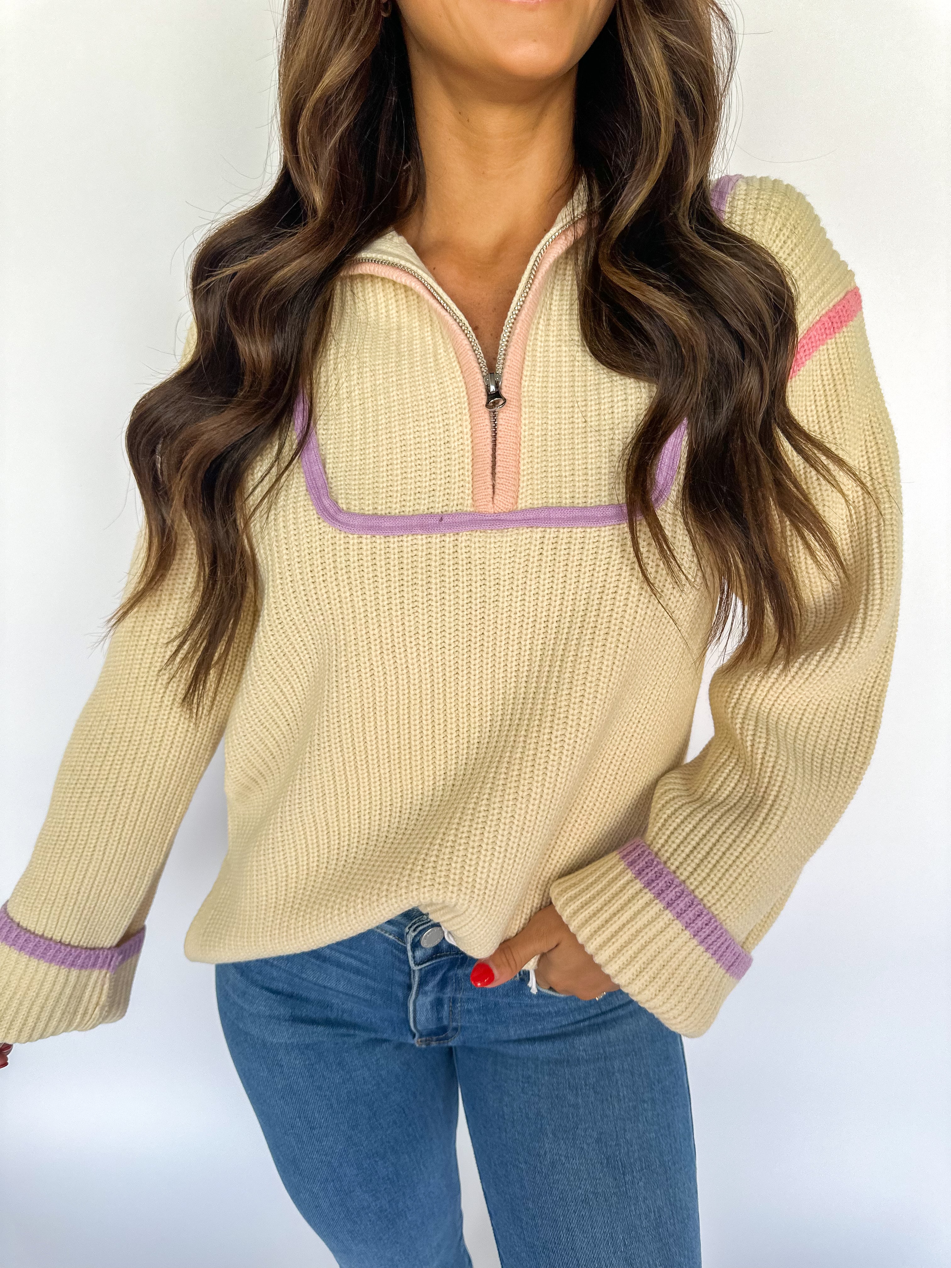 Lavender Contrast Piping Sweater