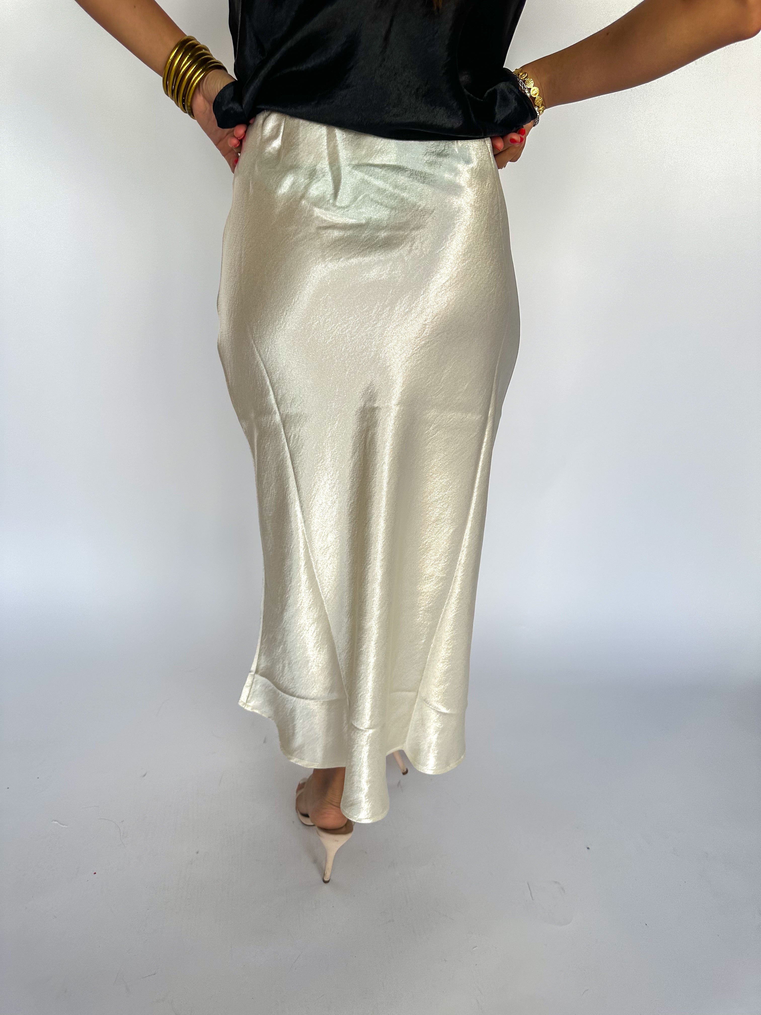 Satin Midi Skirt Cream