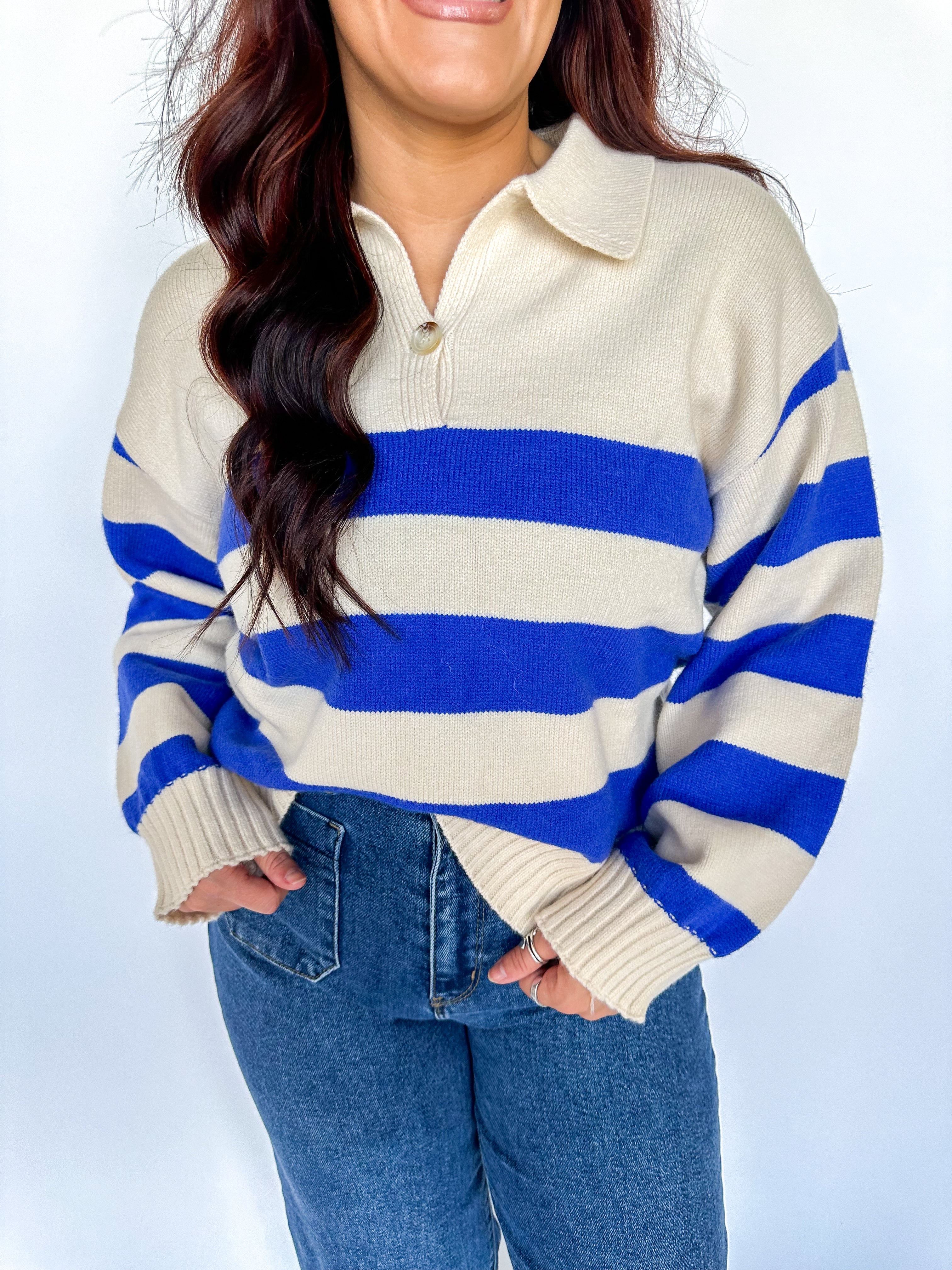 Knit Striped Cobalt Sweater