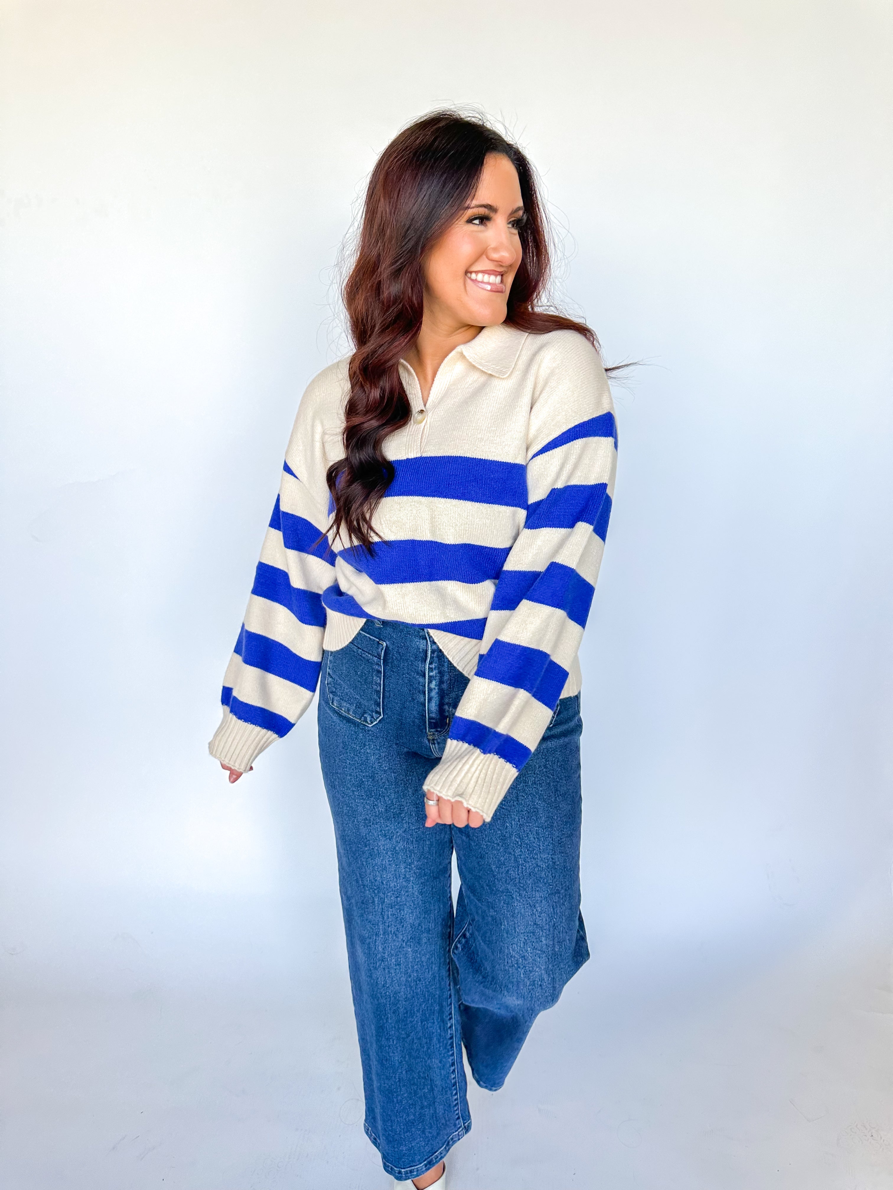 Knit Striped Cobalt Sweater