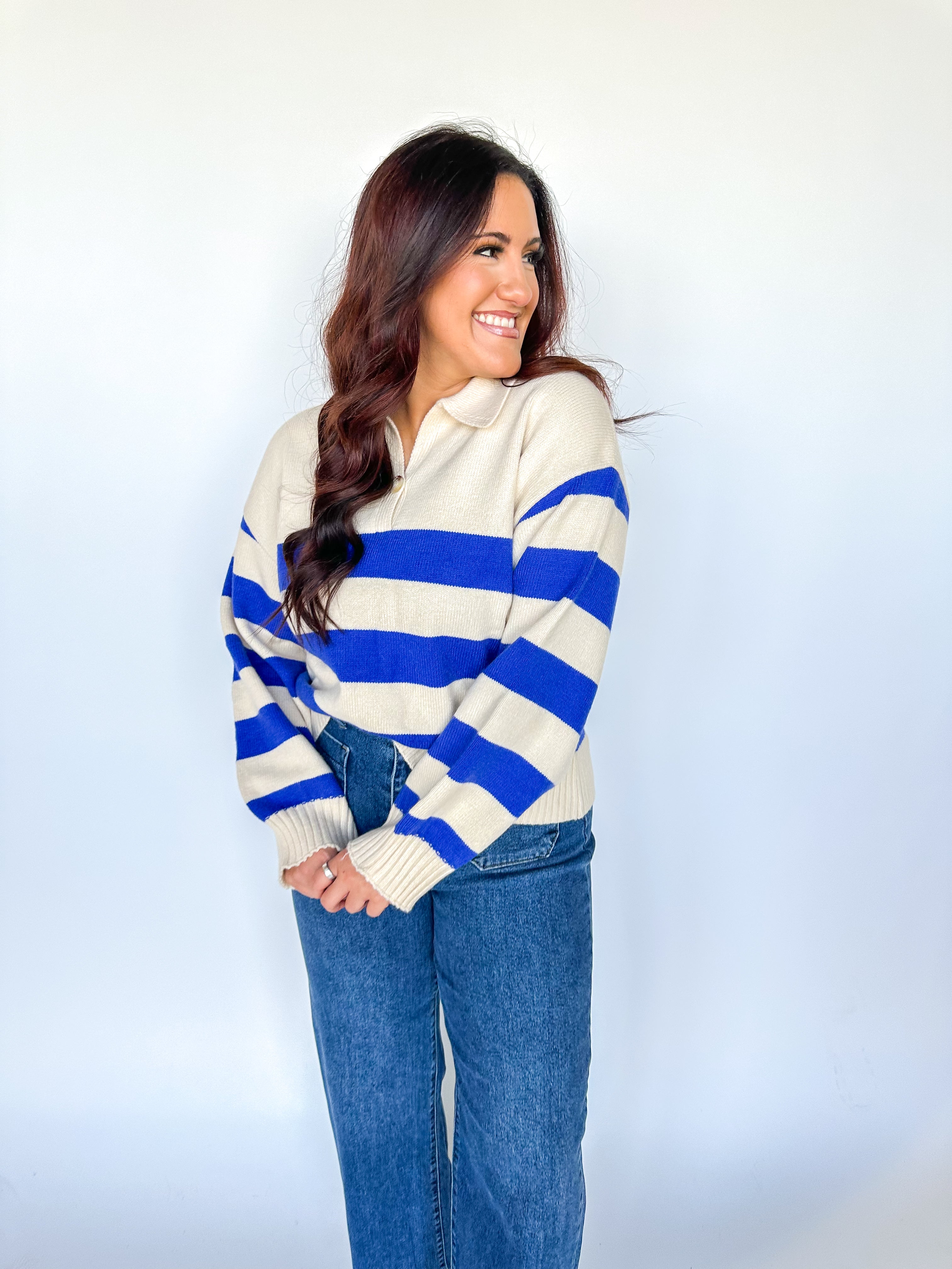 Knit Striped Cobalt Sweater