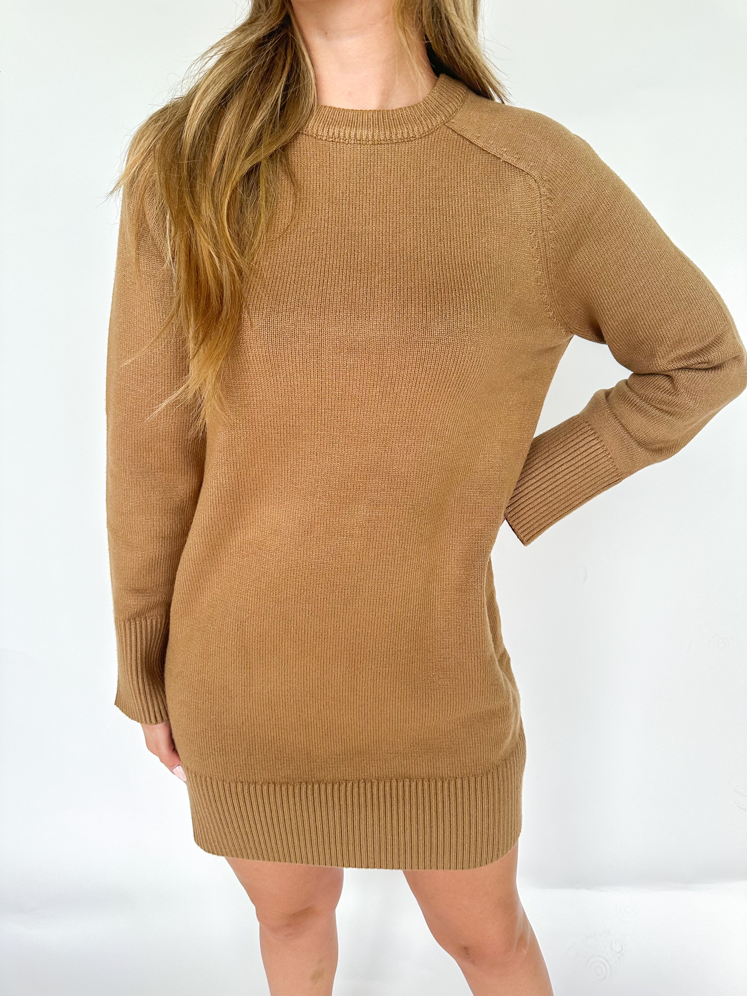 Act Natural Sweater Mini Dress Camel