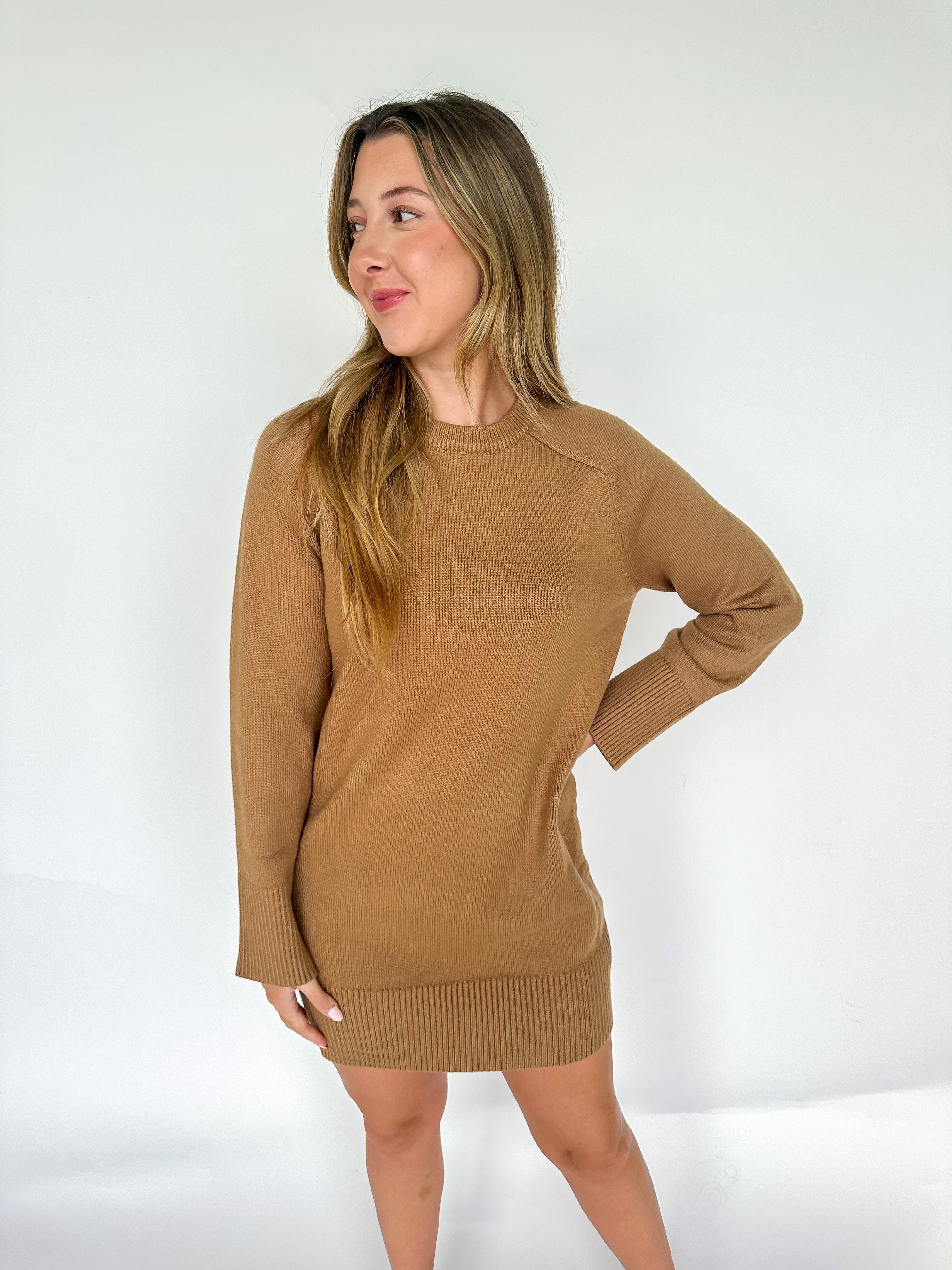 Act Natural Sweater Mini Dress Camel