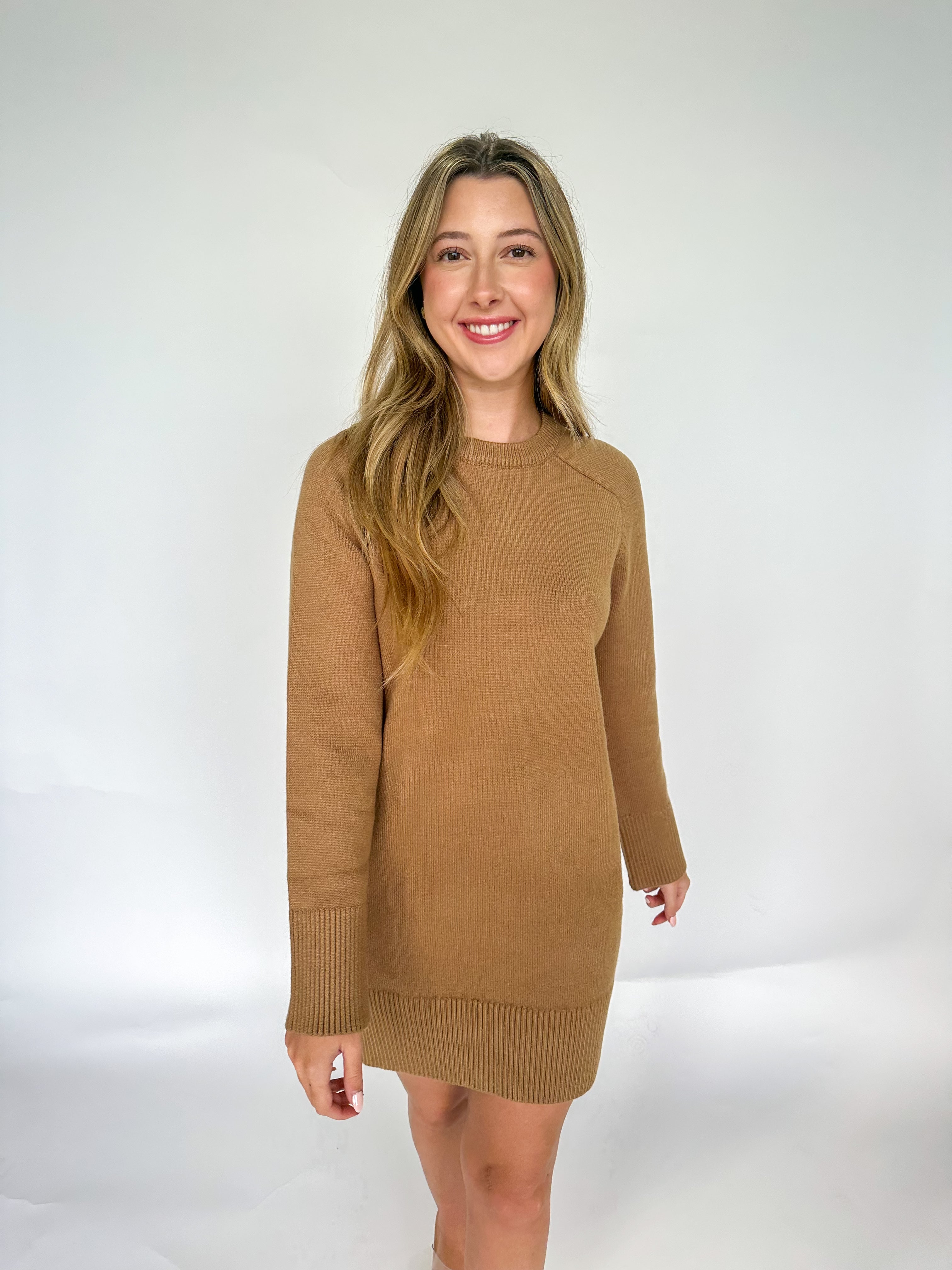 Act Natural Sweater Mini Dress Camel