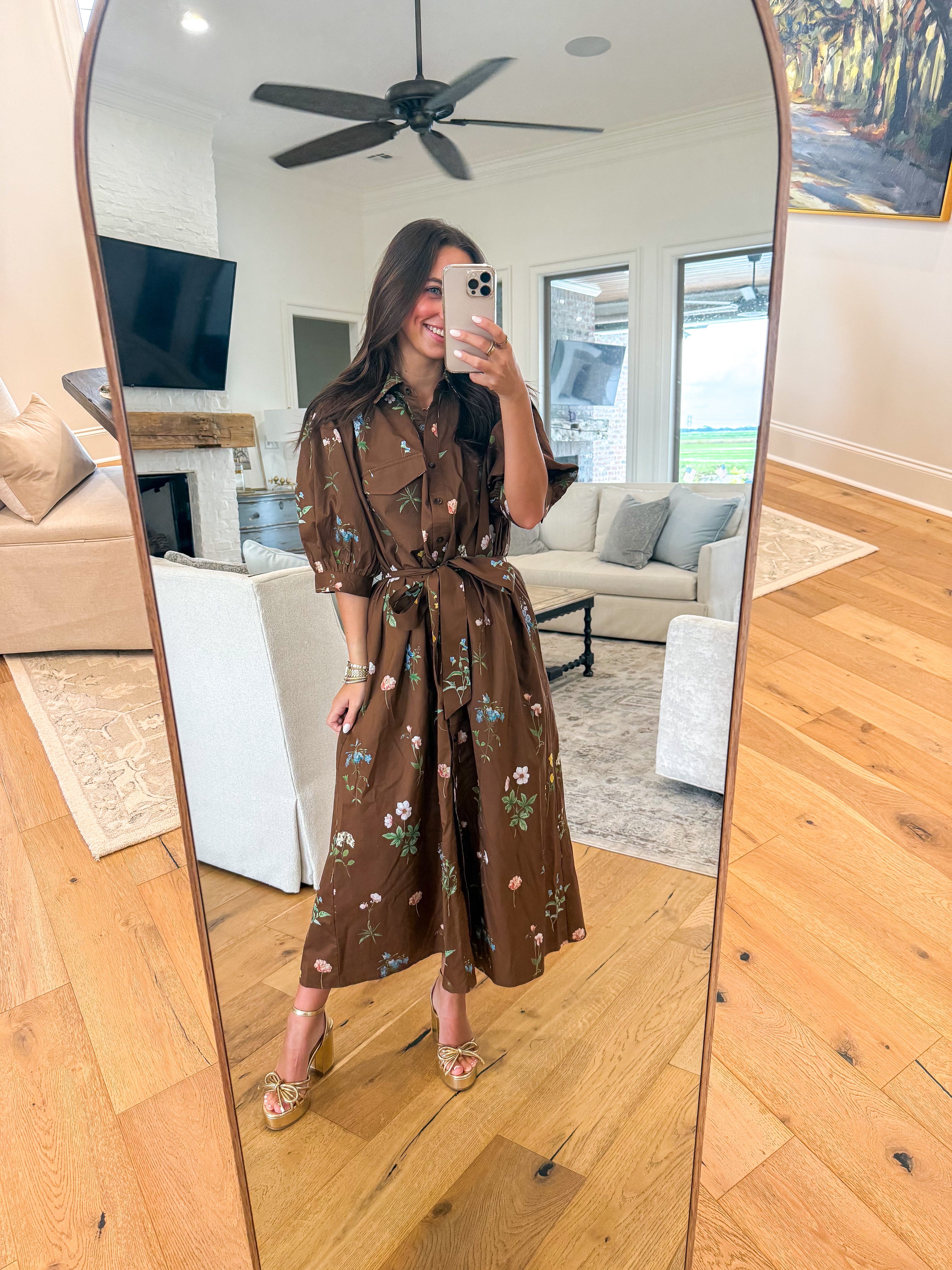 Evangeline Floral Brown Midi