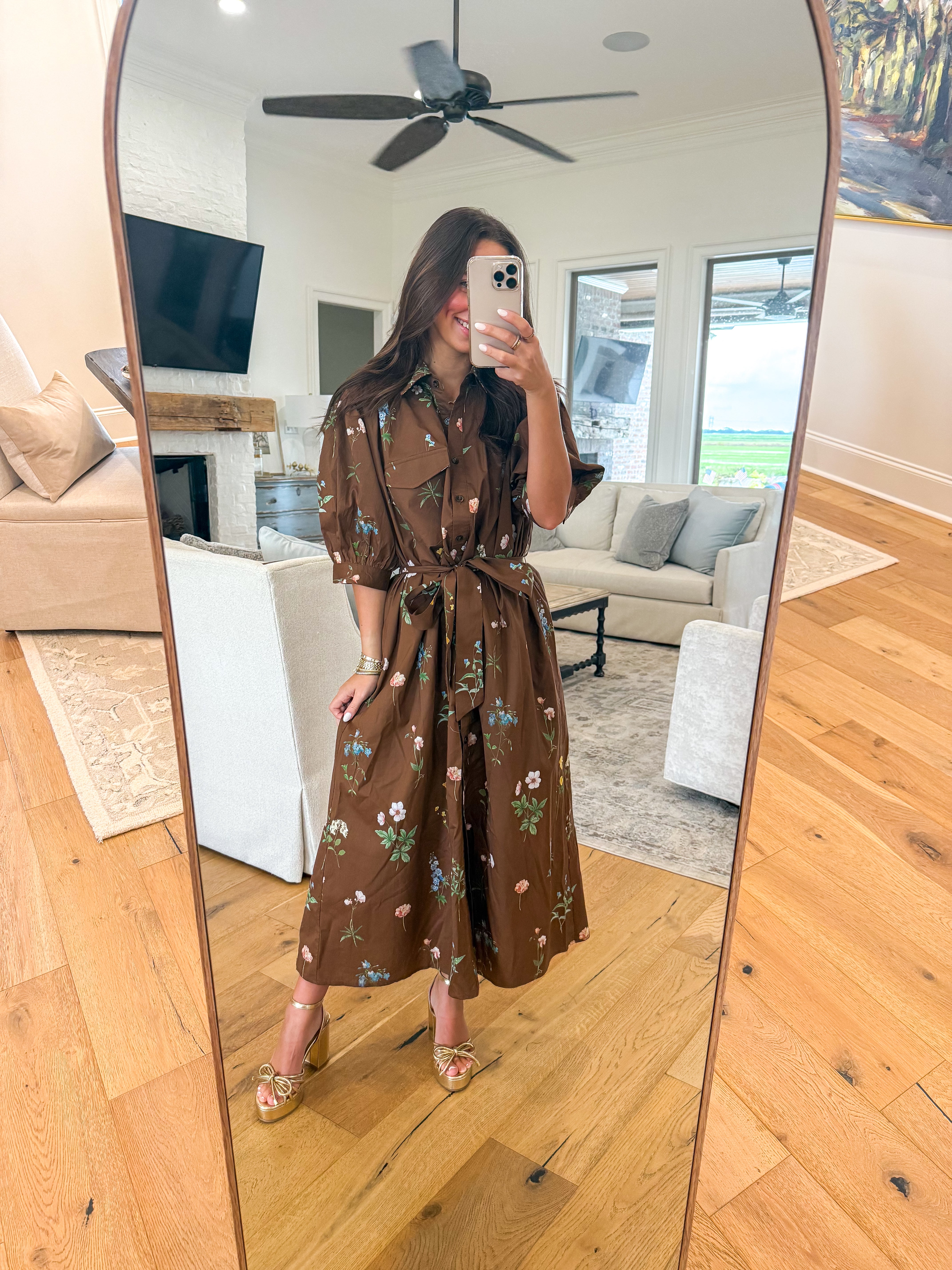 Evangeline Floral Brown Midi