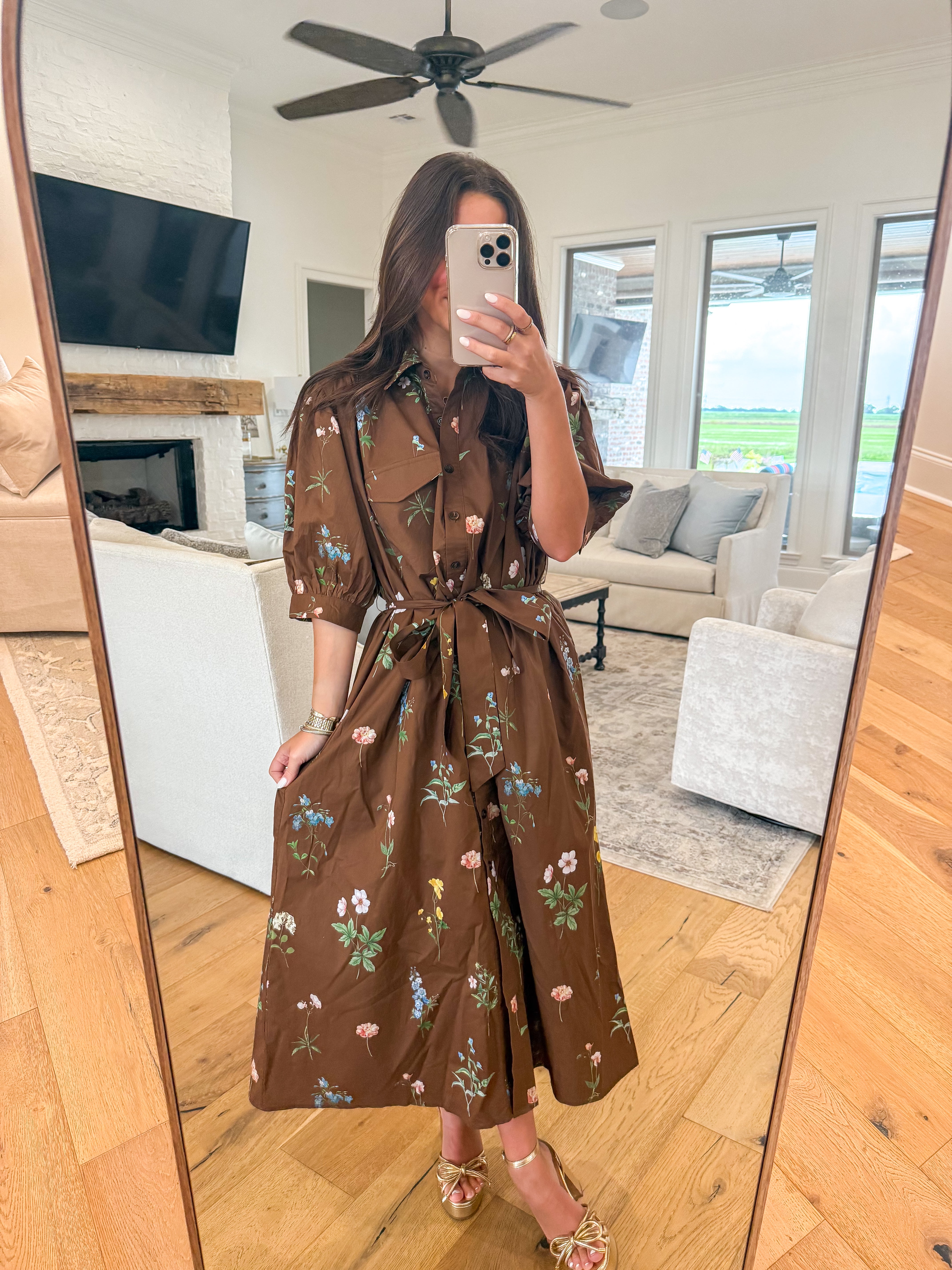 Evangeline Floral Brown Midi