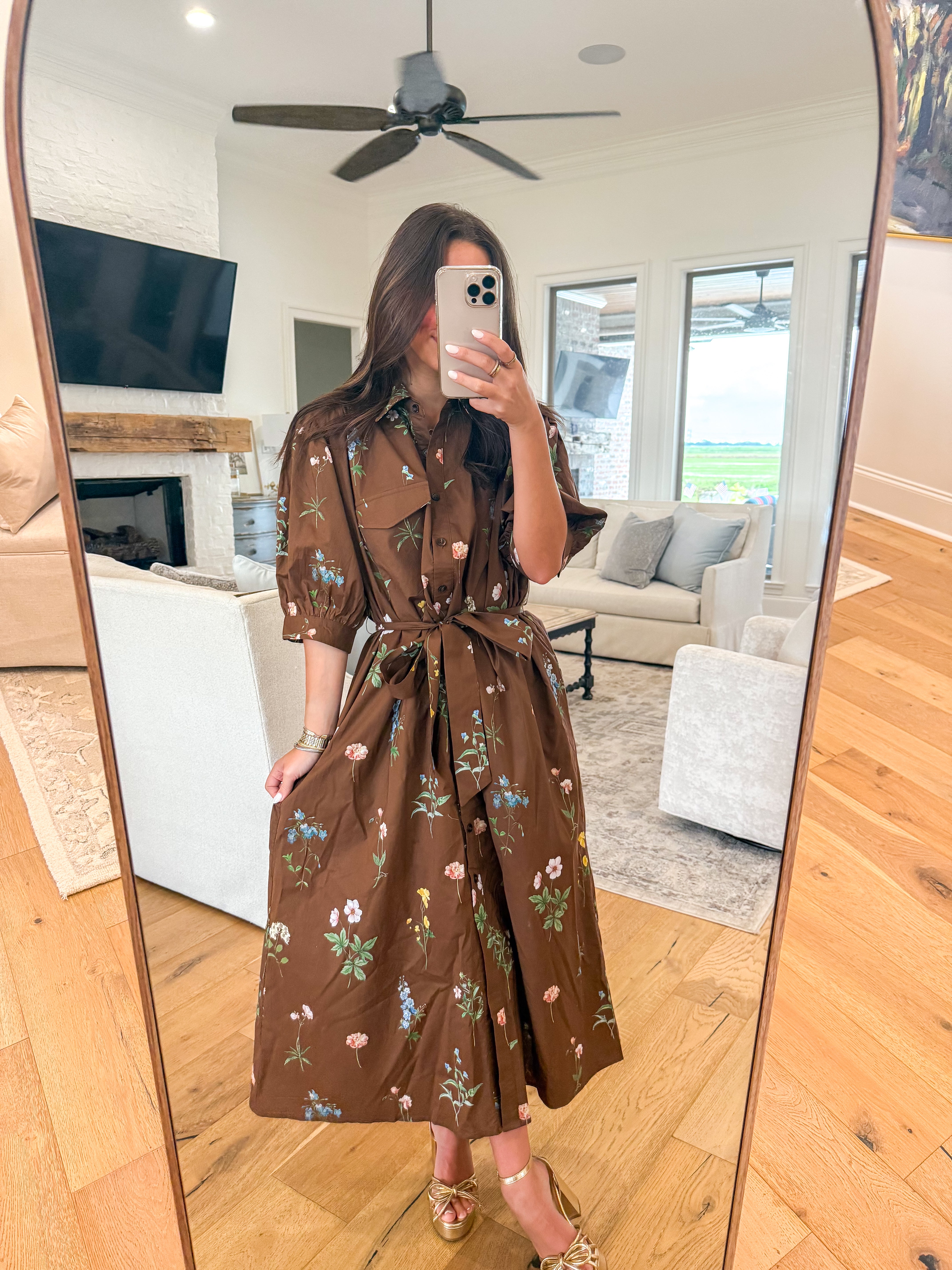 Evangeline Floral Brown Midi