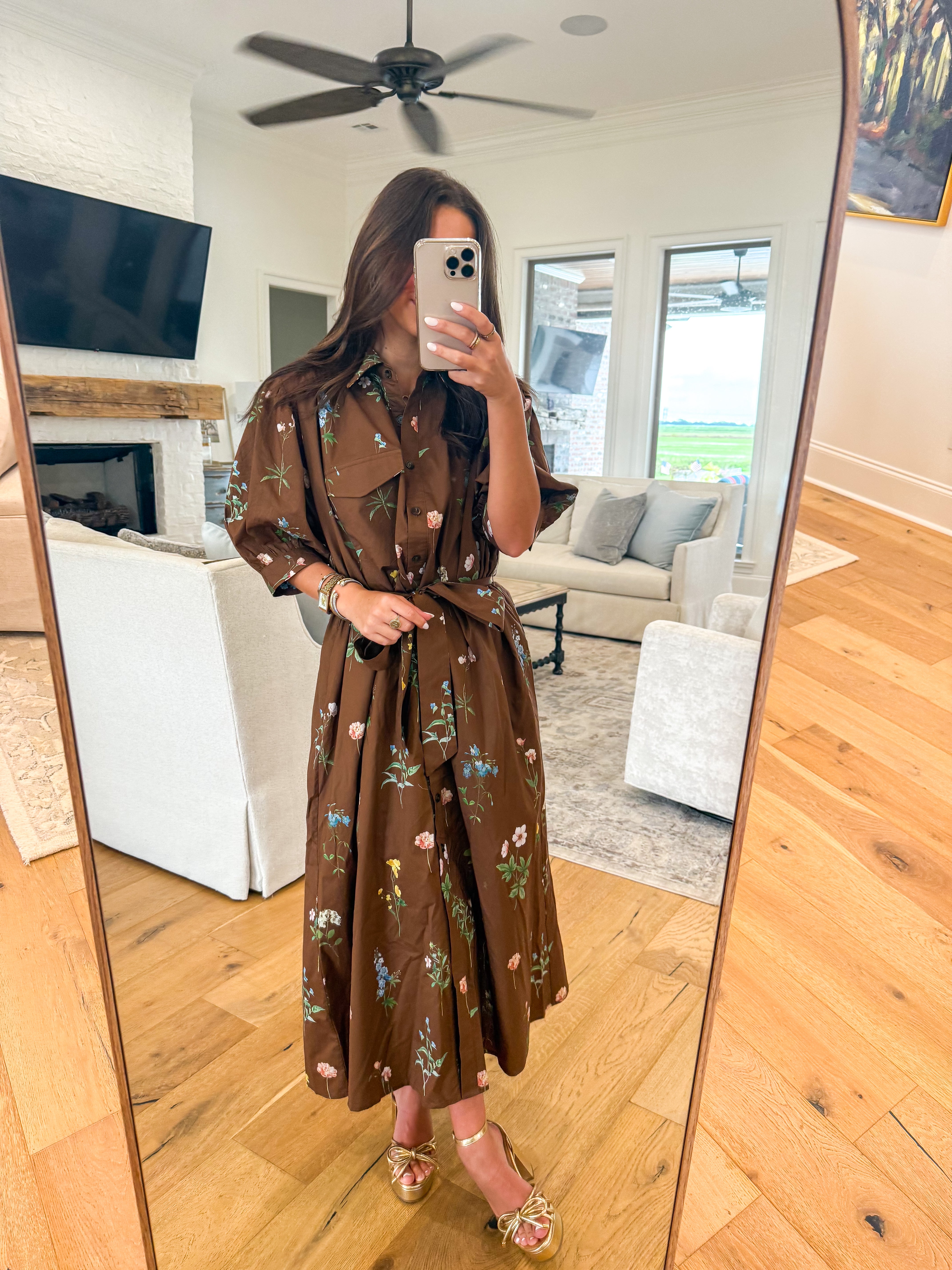 Evangeline Floral Brown Midi