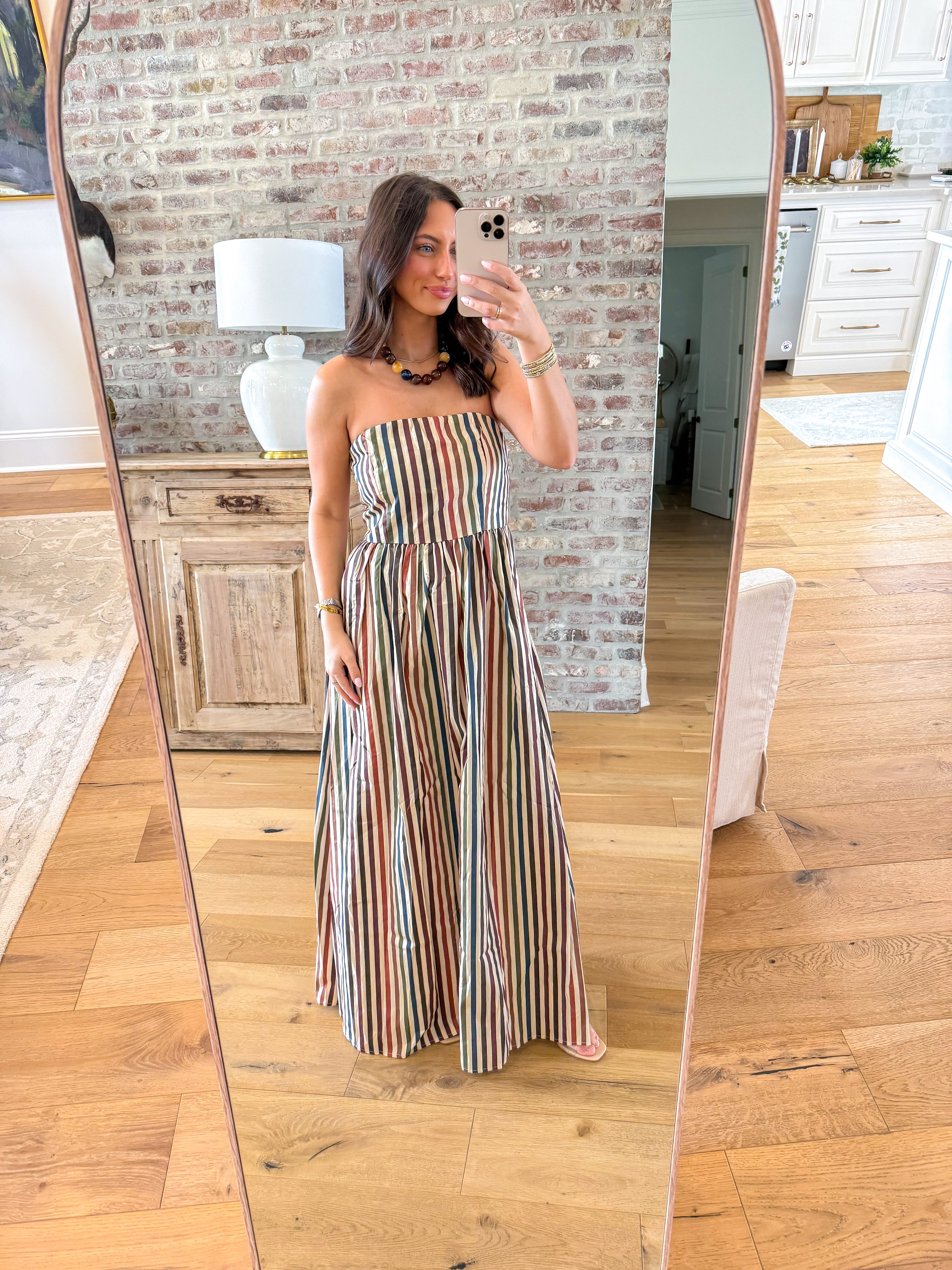 Earthy Stripes Strapless Maxi Dress