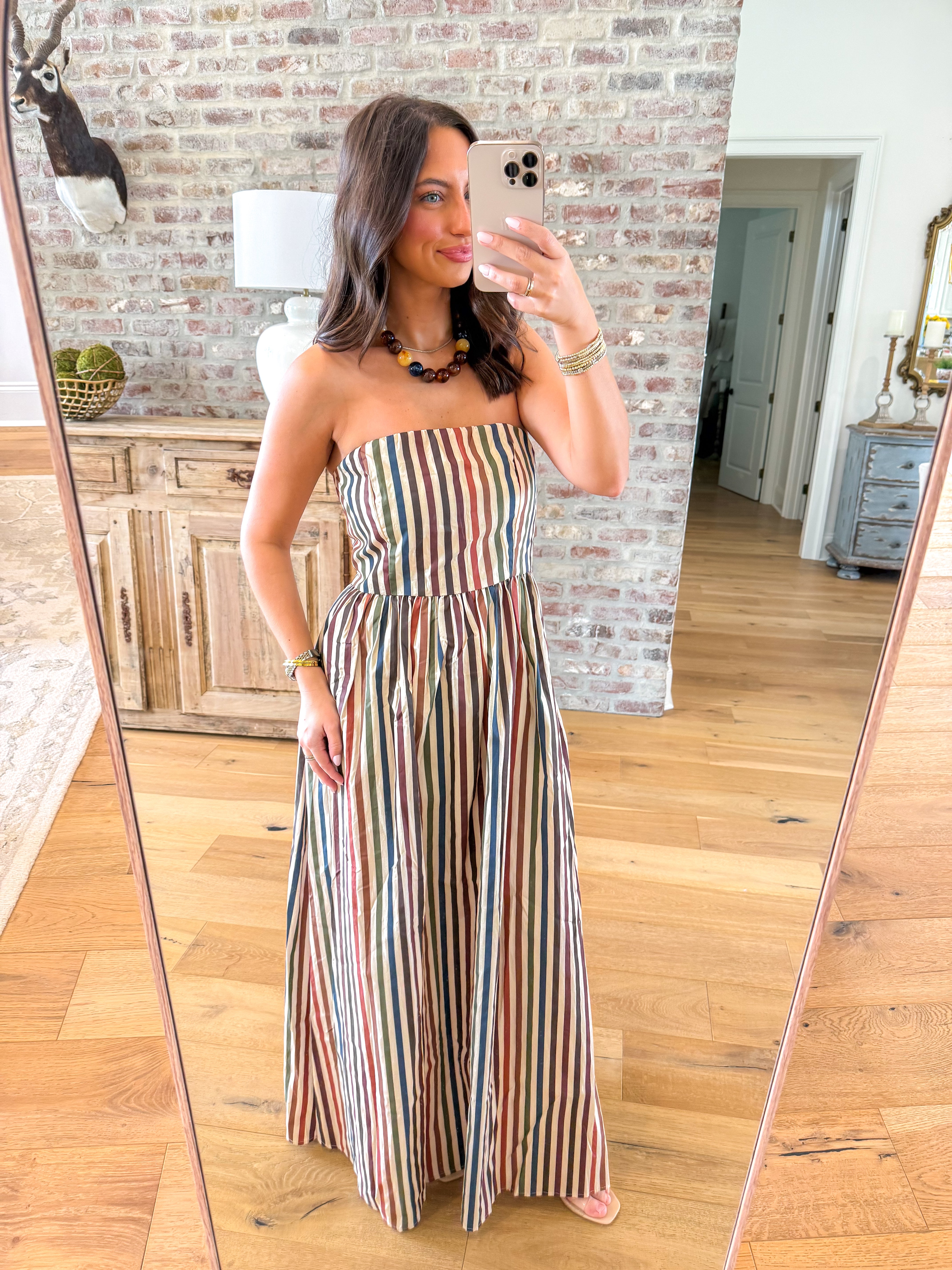 Earthy Stripes Strapless Maxi Dress