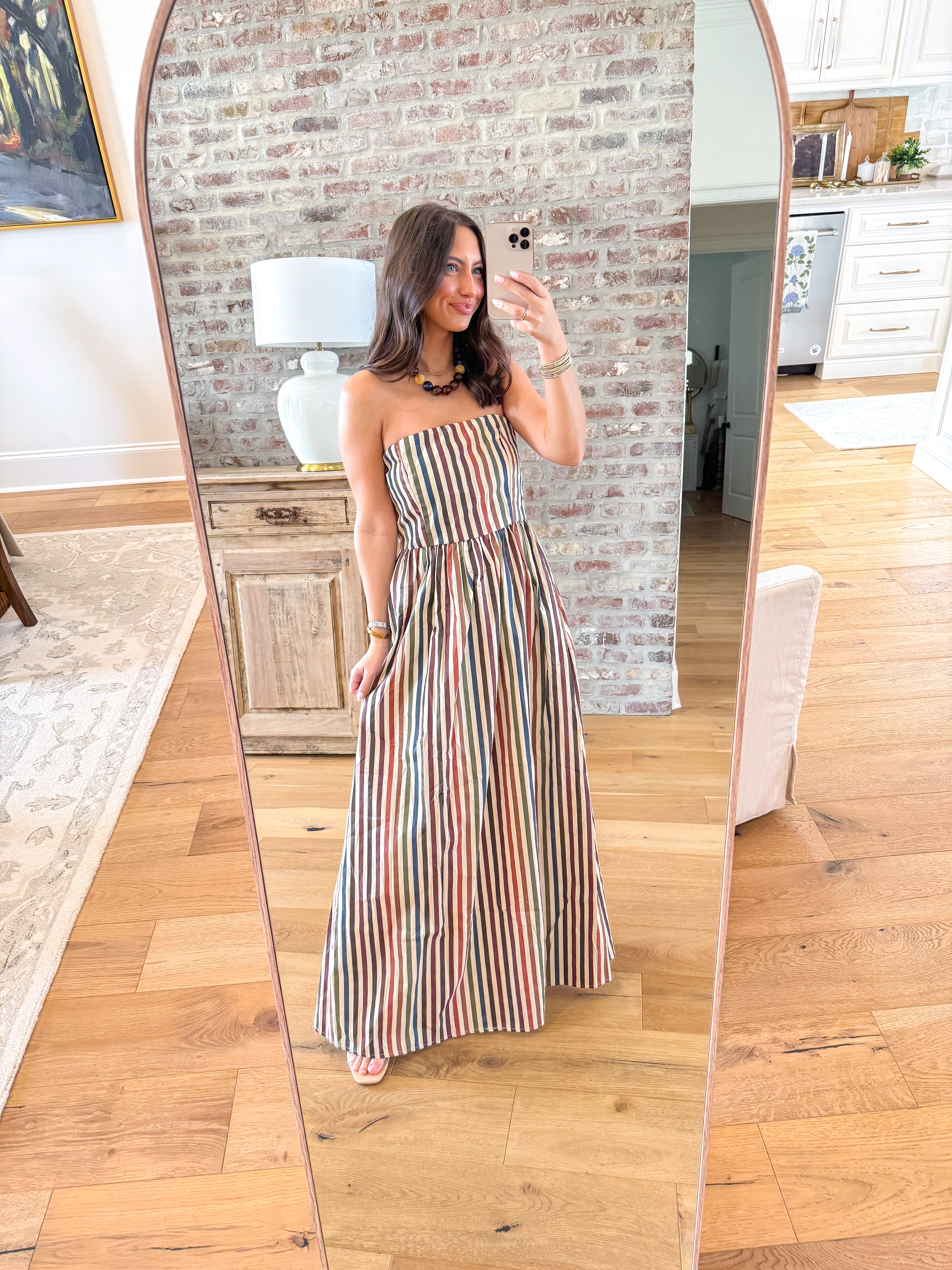 Earthy Stripes Strapless Maxi Dress