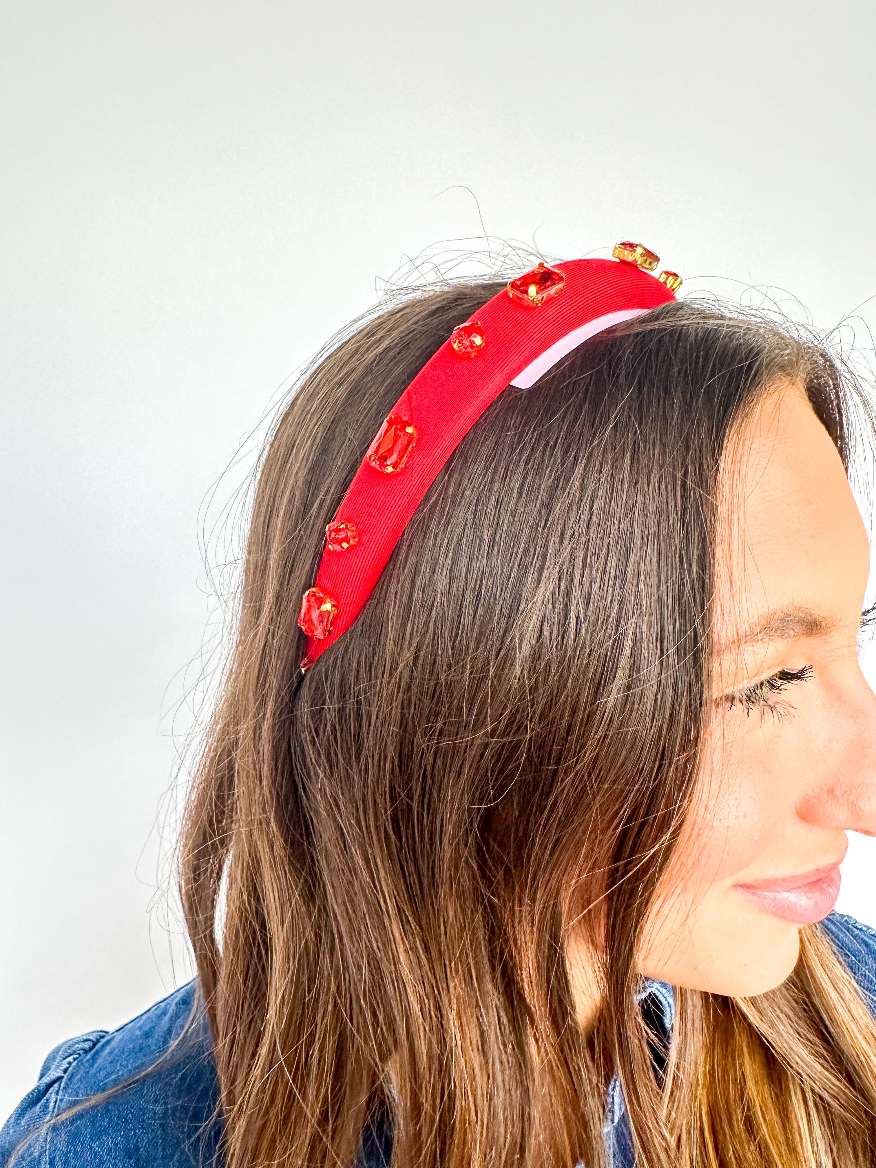 Thin Rhinestone Headband Red