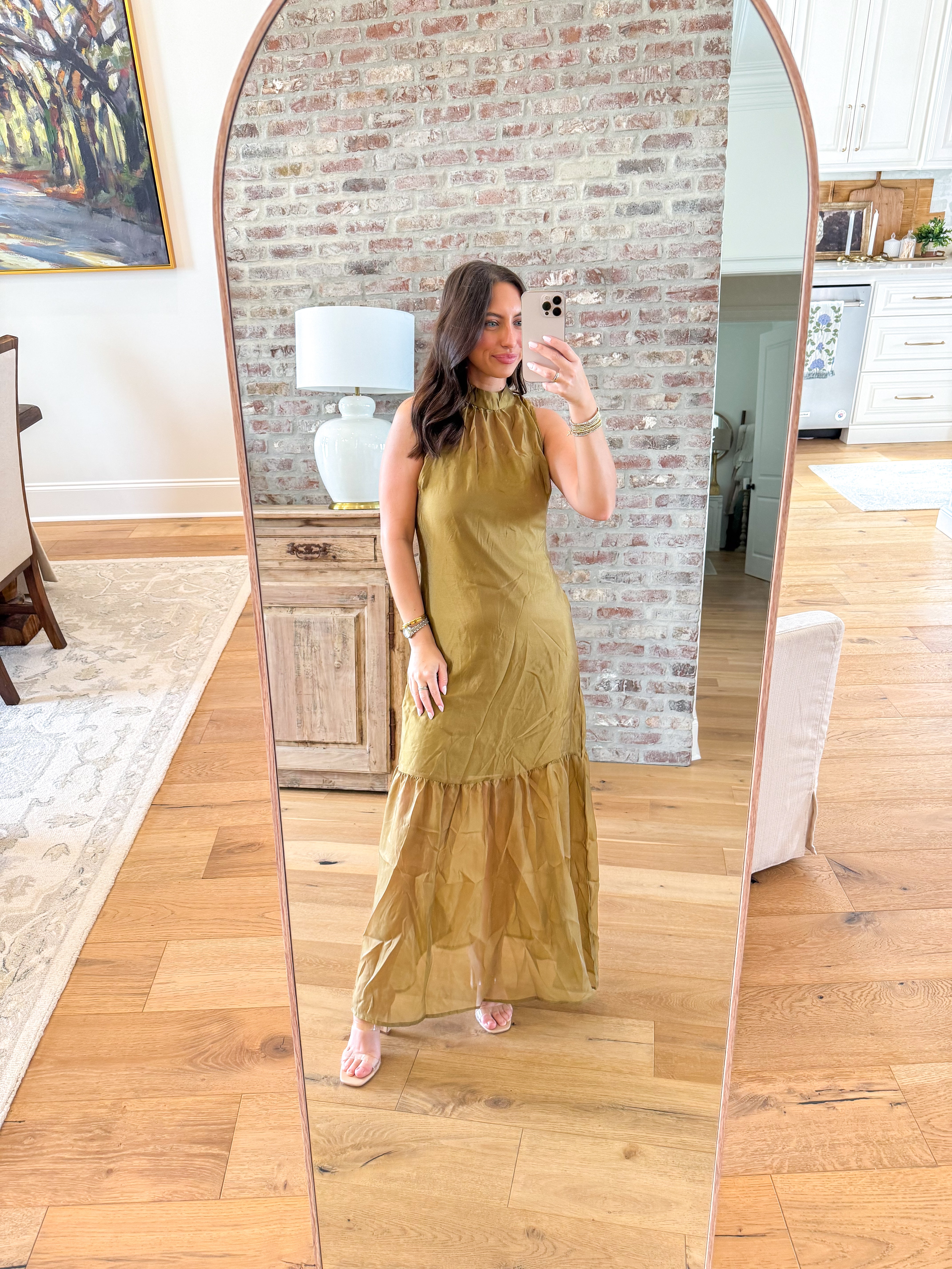 Soft Organza Mock Neck Maxi Olive