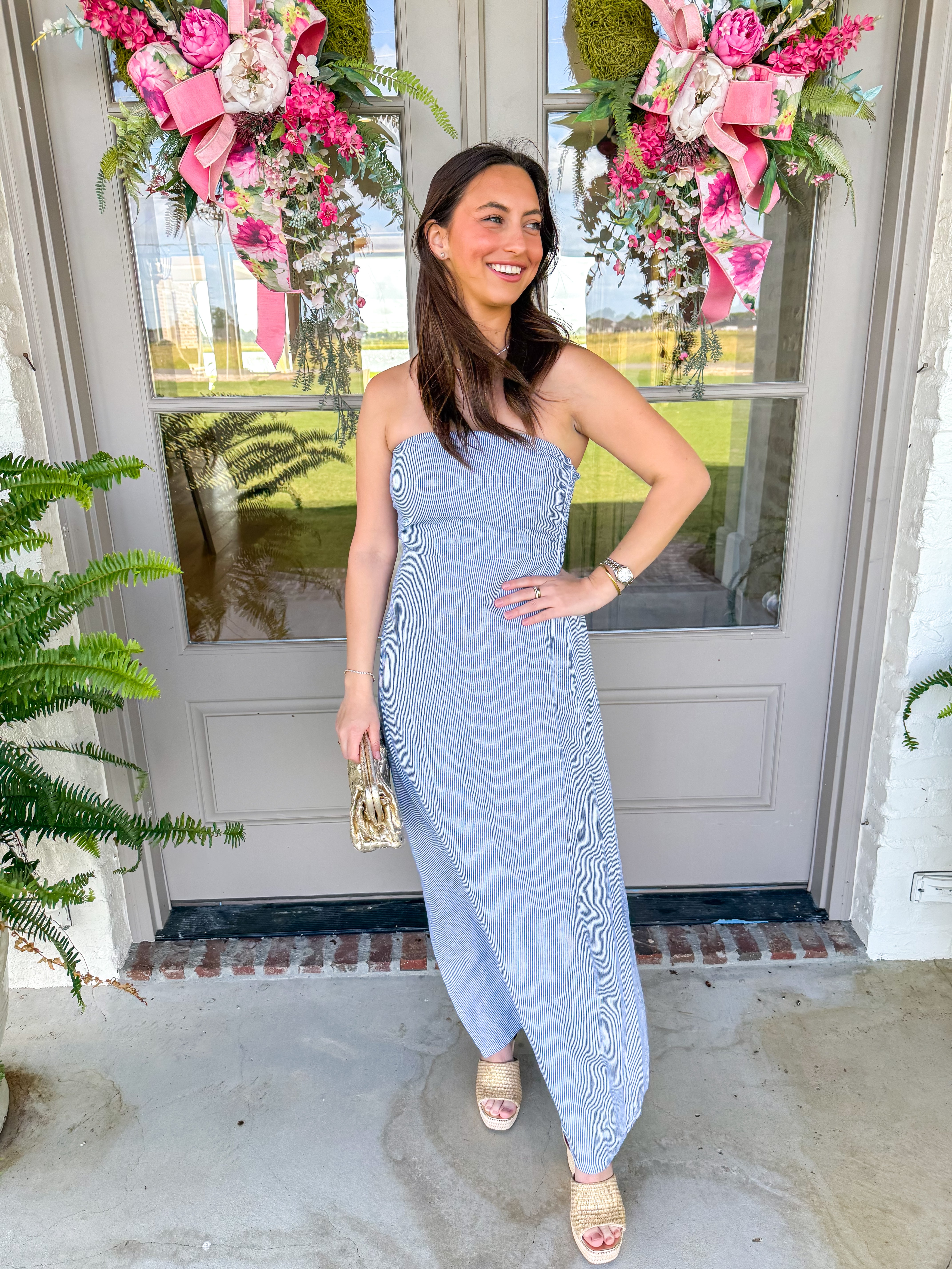 Milard Denim Striped Linen Dress