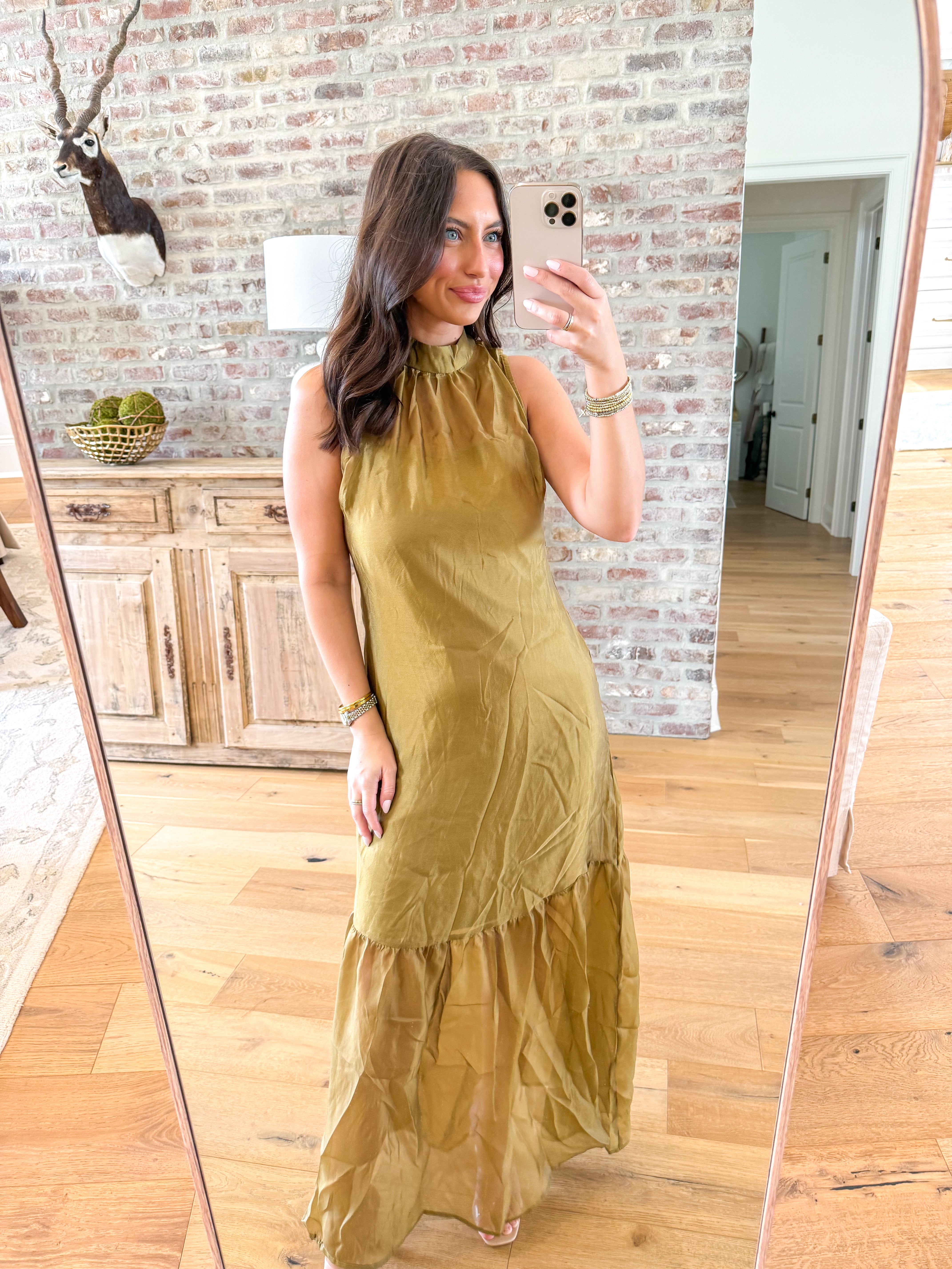 Soft Organza Mock Neck Maxi Olive