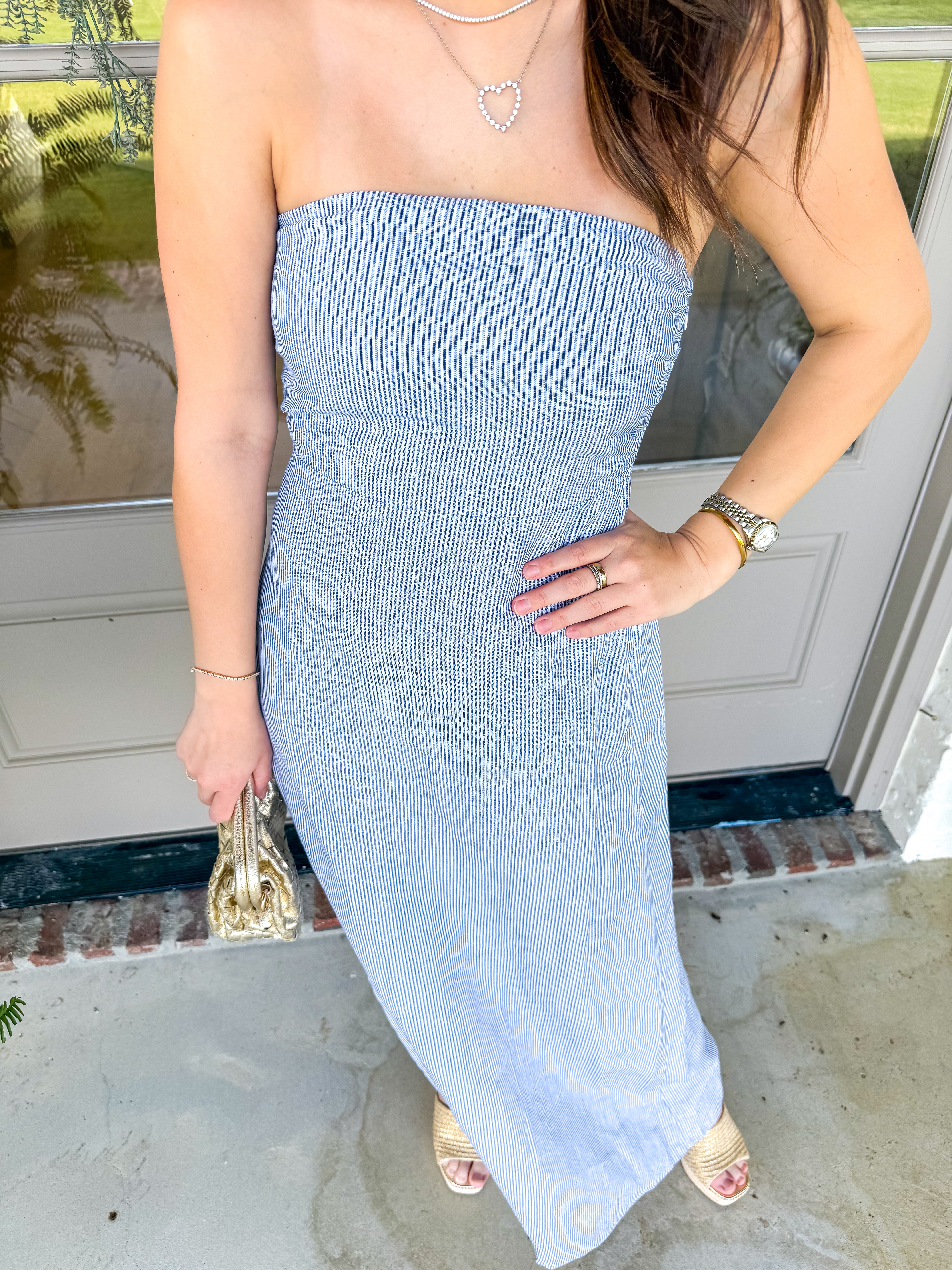 Milard Denim Striped Linen Dress