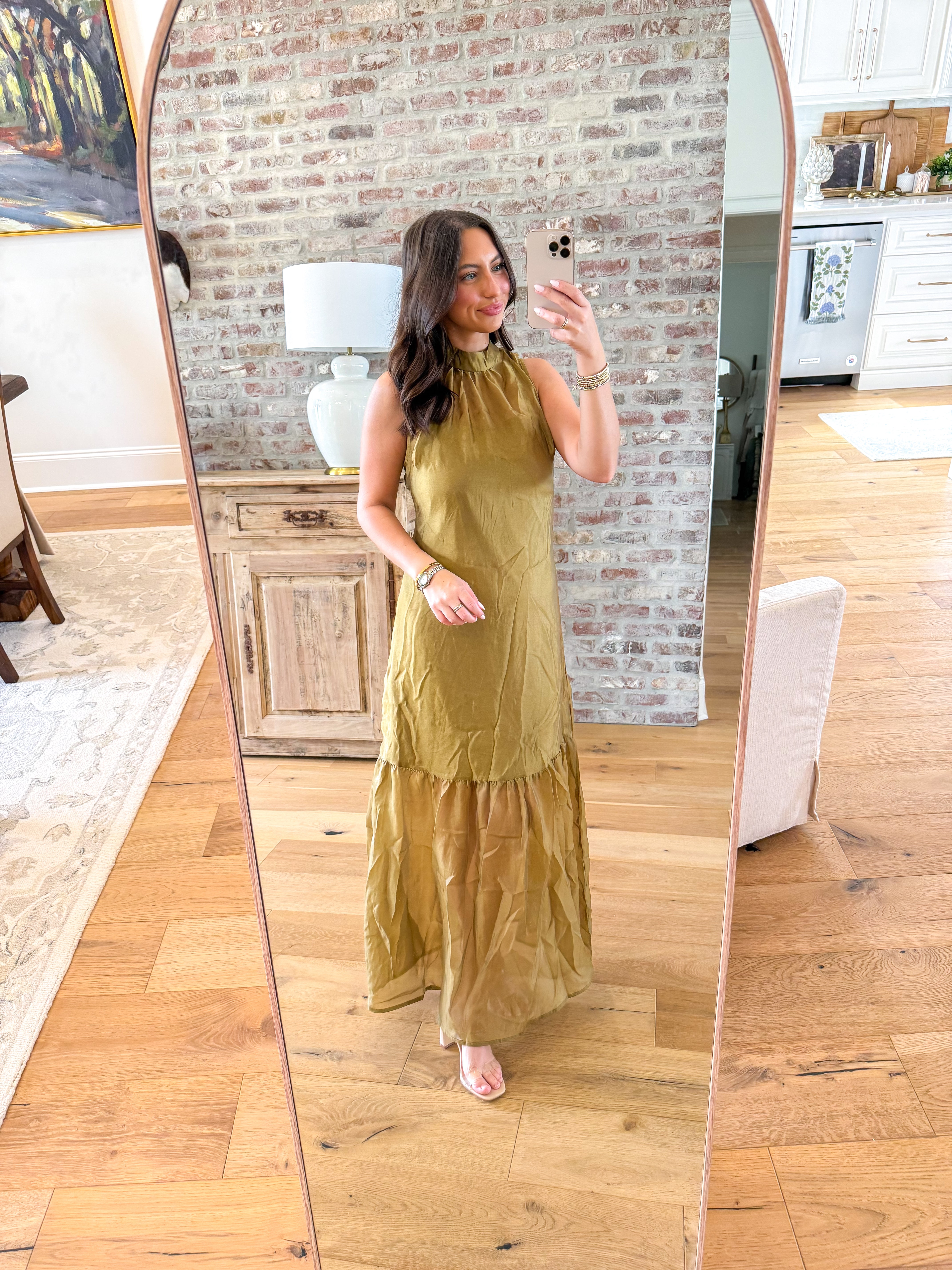 Soft Organza Mock Neck Maxi Olive