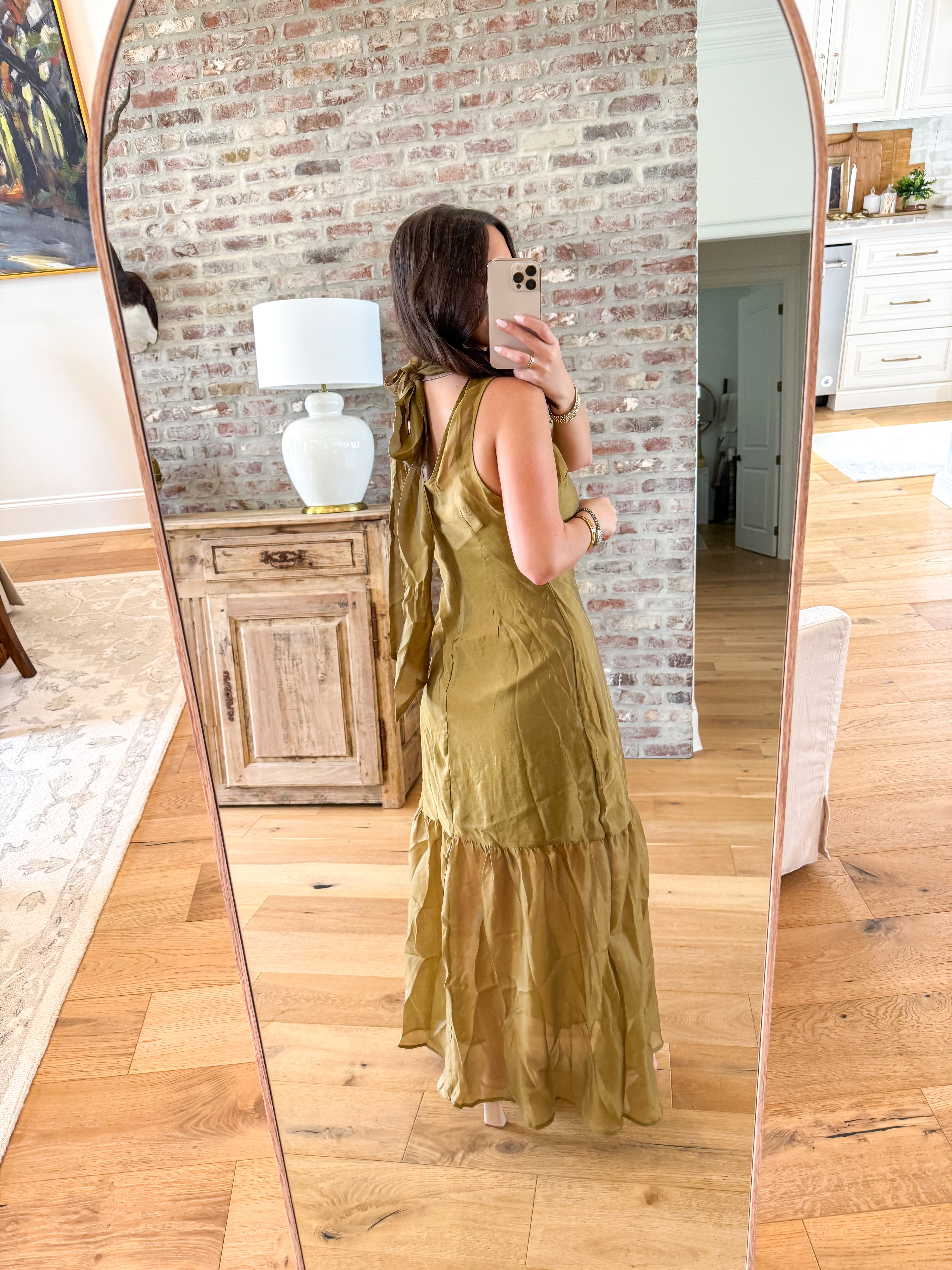 Soft Organza Mock Neck Maxi Olive
