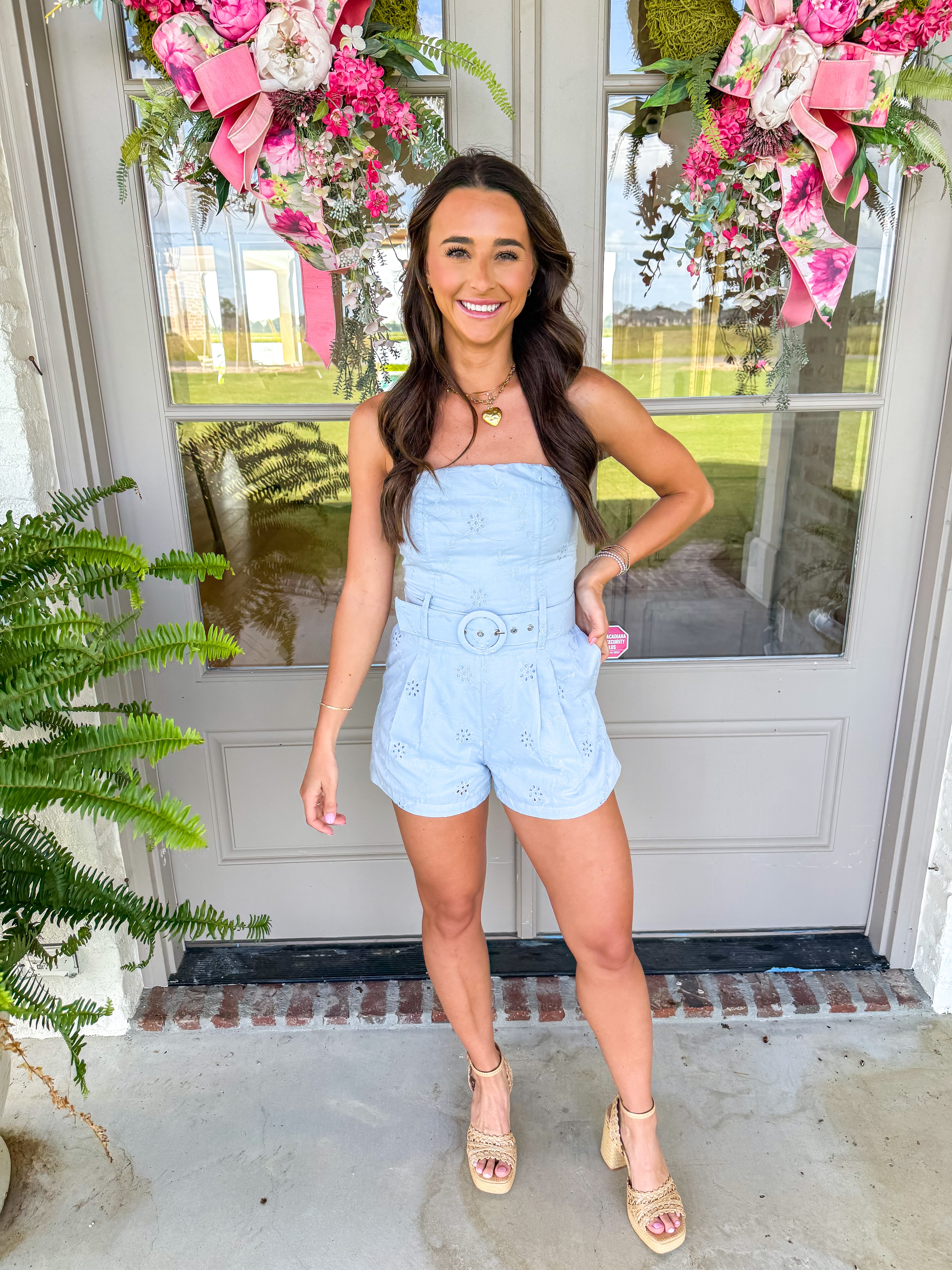 Kaya Sky Strapless Belted Romper